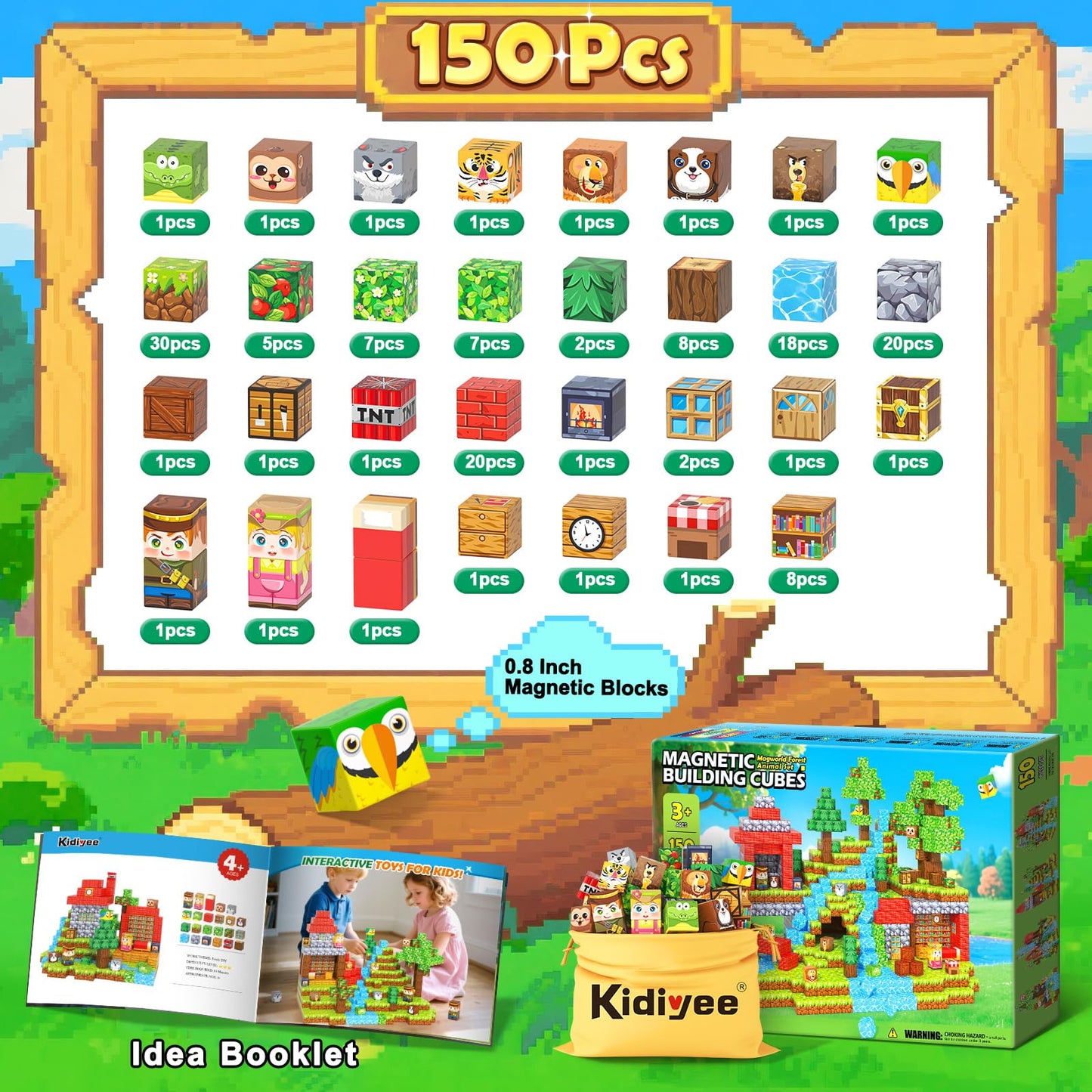 150PCS Magnetic Blocks - Mine Magnet World Forest Animal Set, Magnet Toys Games for Kids Ages 4-6 6-8 8-12, Magnetic Building Blocks for Boys & Girls, STEM Montessori Sensory Toys for Kids Ages 3+