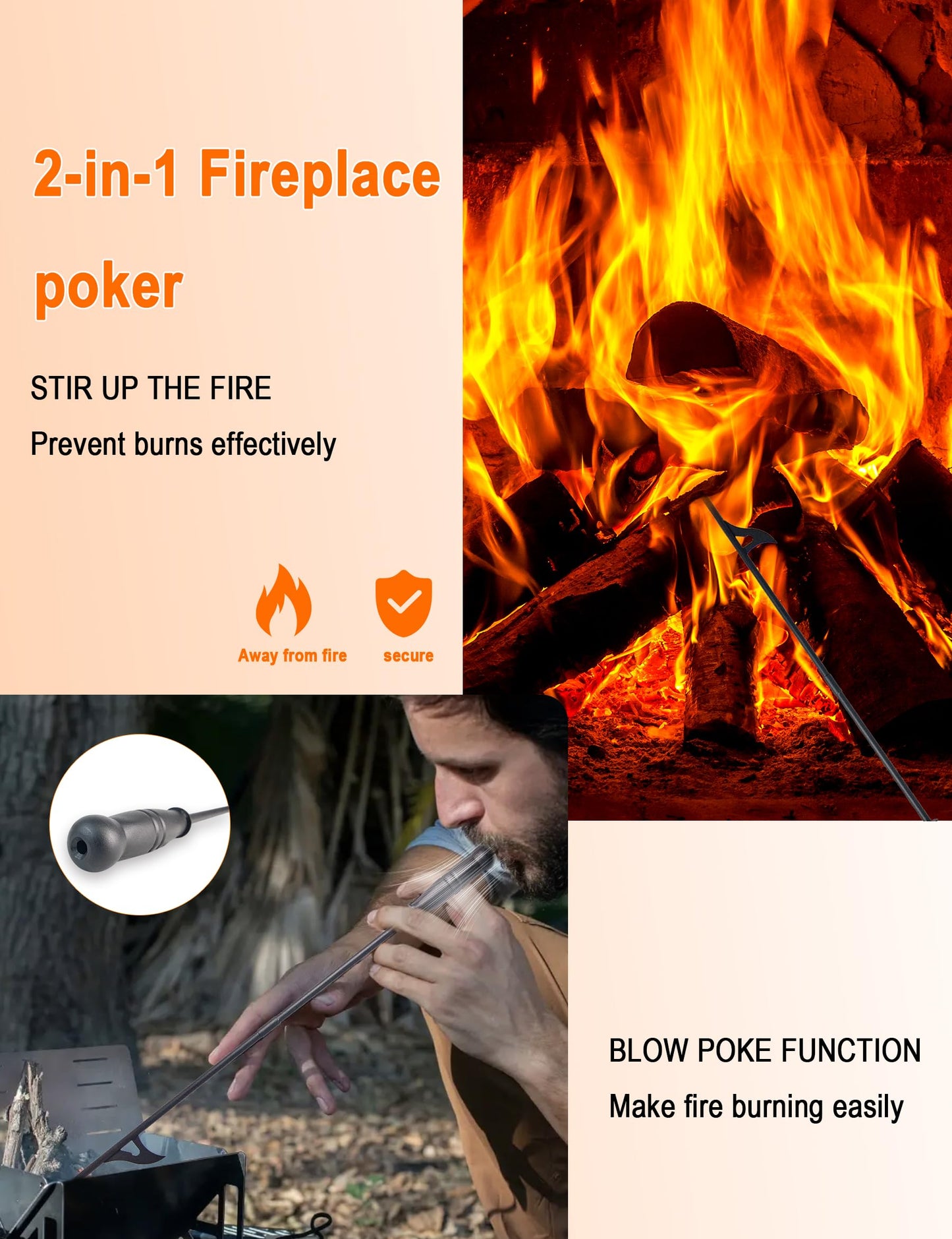 Tomersun Fireplace Tools 5 Pcs 31.5In Fireplace Tool Set Indoor Fireside Accessories Large Fire Place Tools Set Outdoor Fireplace Kit with Poker Shovel Tongs Brush, Stand