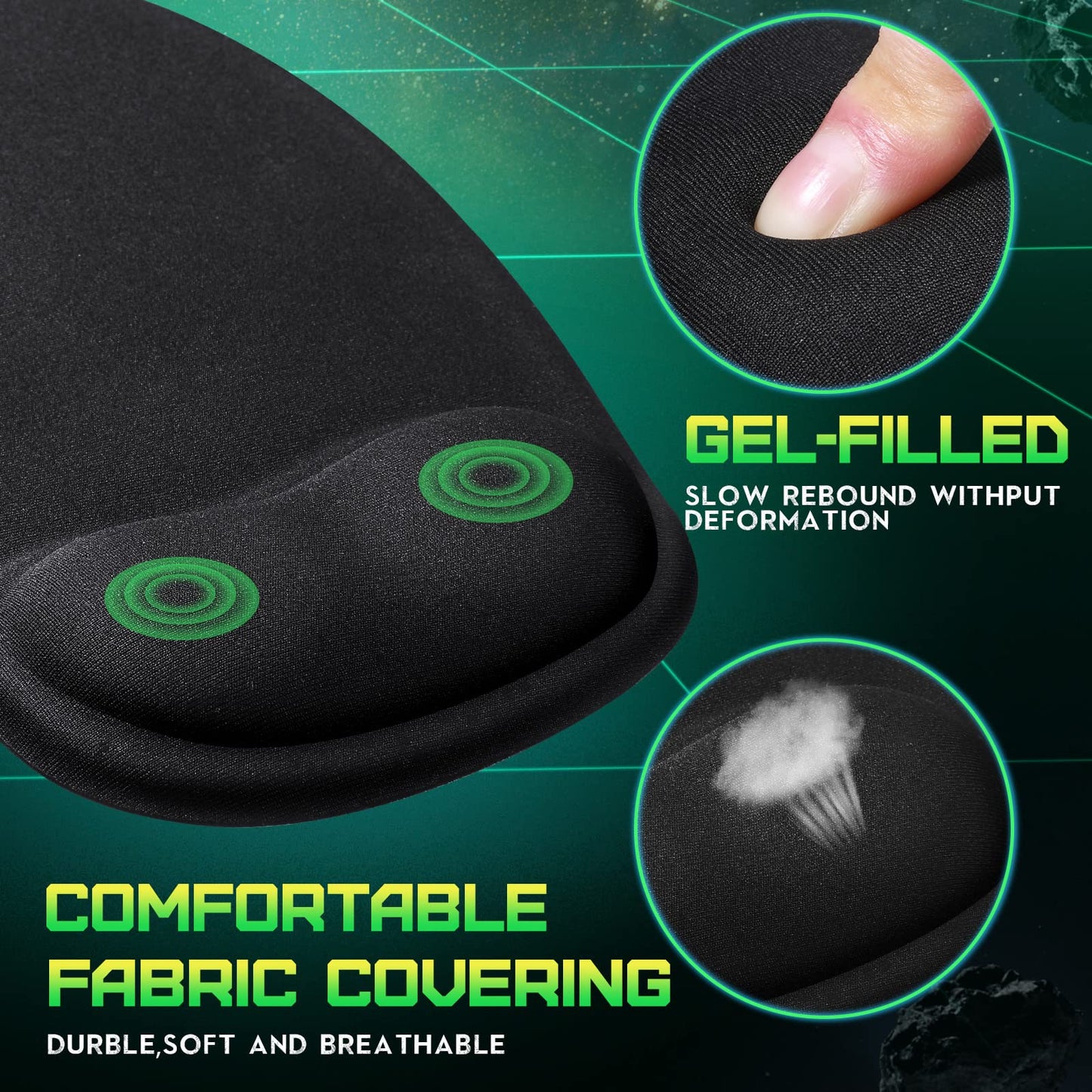 20 Pieces Ergonomic Mouse Pad with Wrist Support Gel Mouse Pad with Wrist Rest Black Pain Relief Comfortable Gaming Memory Foam Non Slip PU Base for Computer Laptop Home Office Travel
