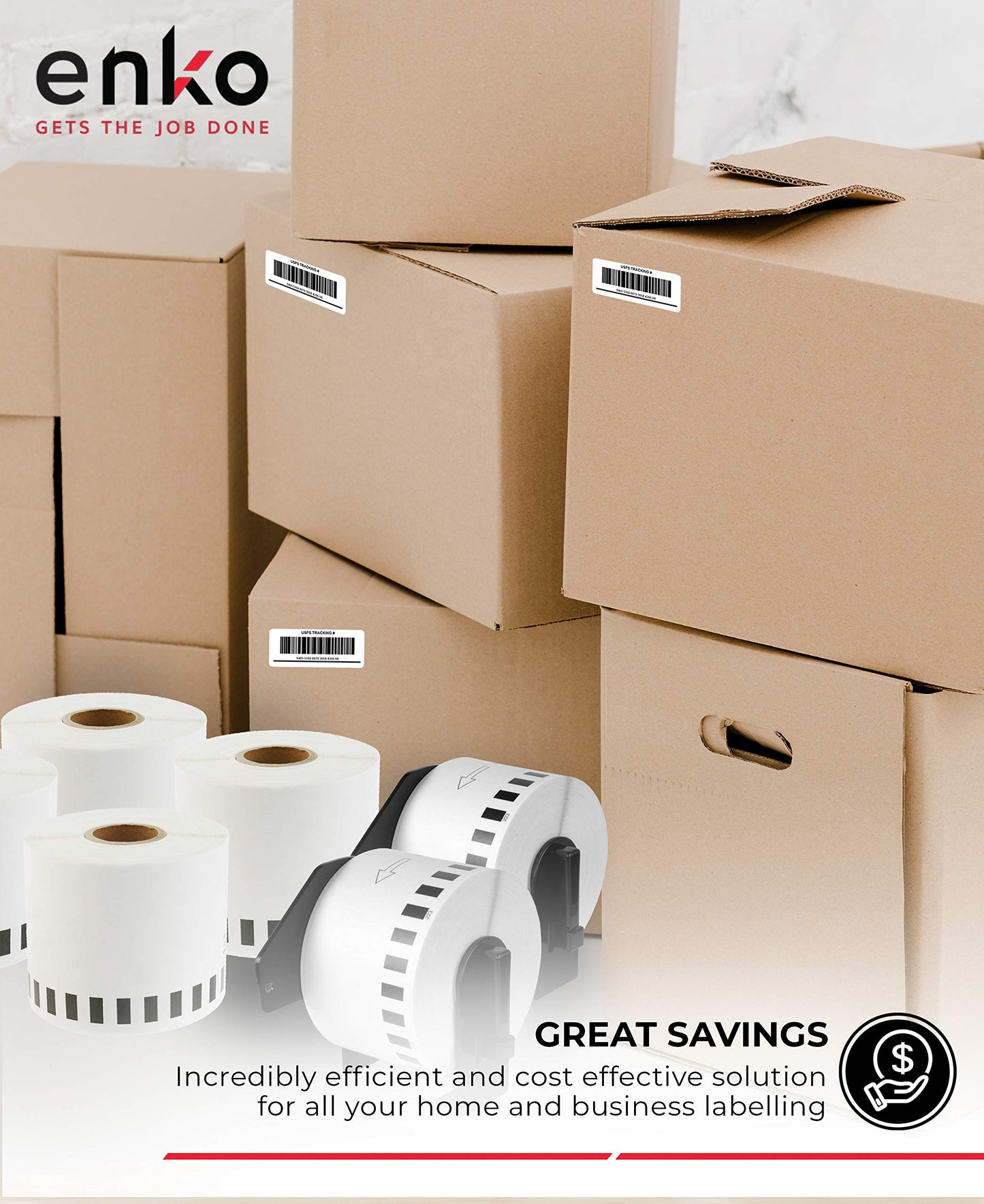 enKo - Compatible DK-2223 Continuous Paper Labels (2 Inch x 100 Feet) Compatible for Brother QL Label Printers - 6 Rolls + 2 Refillable Cartridges