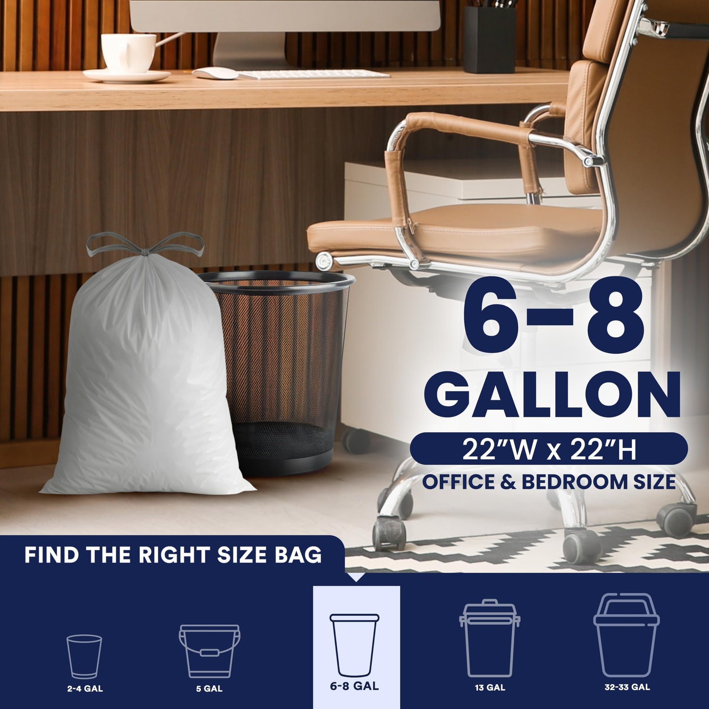 Plasticplace 8 Gallon Trash Bags -White Drawstring Garbage Can Liners - 200 Count - Leak-Resistant and Tear-Proof for Kitchen, Bathroom, Office, and Small Trash Cans 0.7 Mil