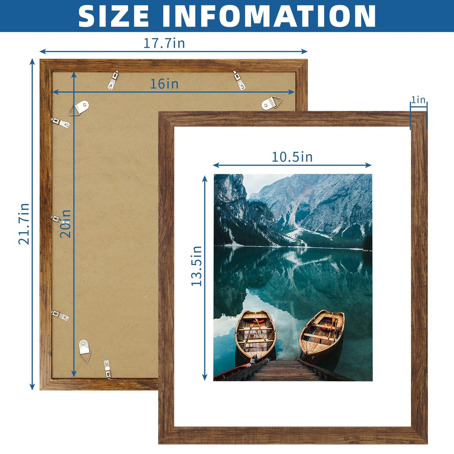 Hongkee 16x20 Frames Set of 2, Rustic Brown Wood Style - Display 16 x 20 Picture without Mat or 11x14 Picture with Mat, Wall Mounting Horizontal and Vertical