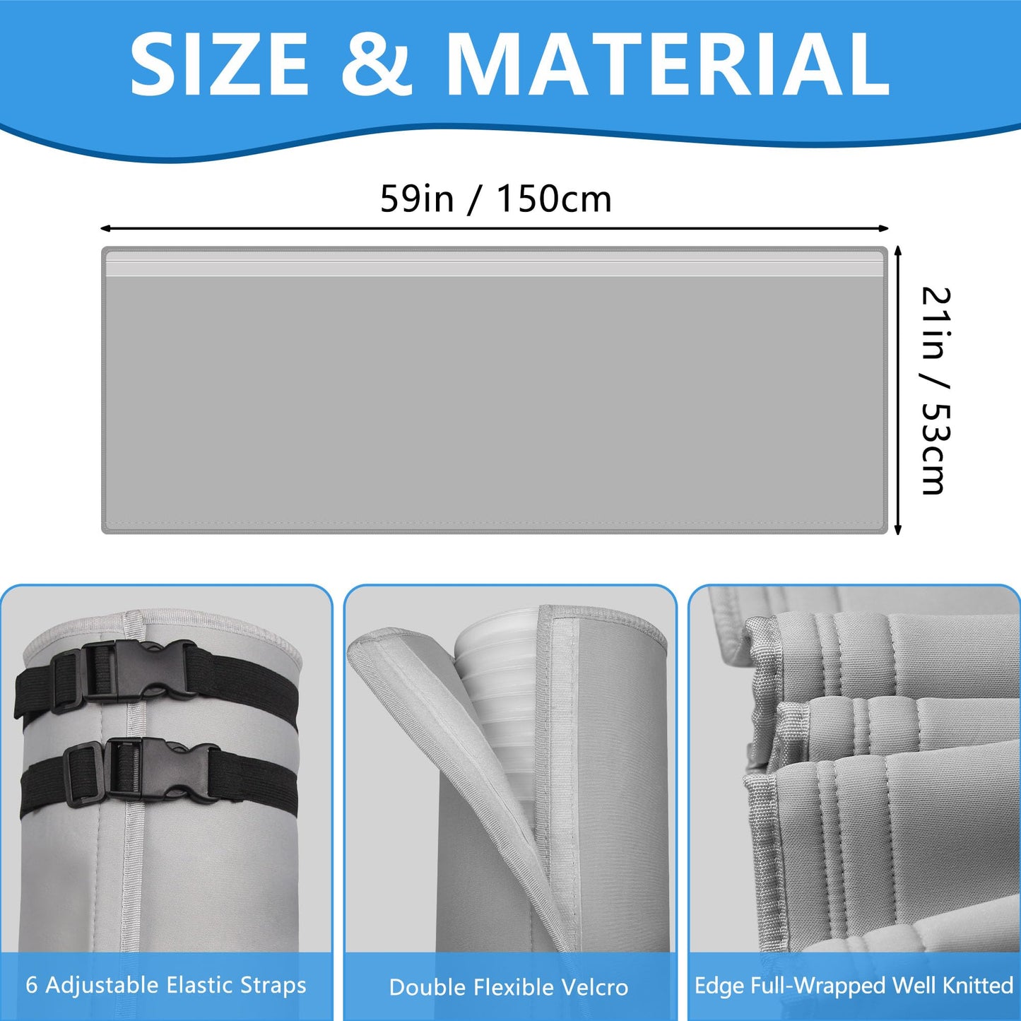 2 Pcs Portable AC Hose Insulation Sleeve - Insulated Cover Wrap for 5"-5.9" Diameter Exhaust Hoses with 6 Adjustable Buckle Straps for Easy Installation, Heat Reduction & Energy Saving