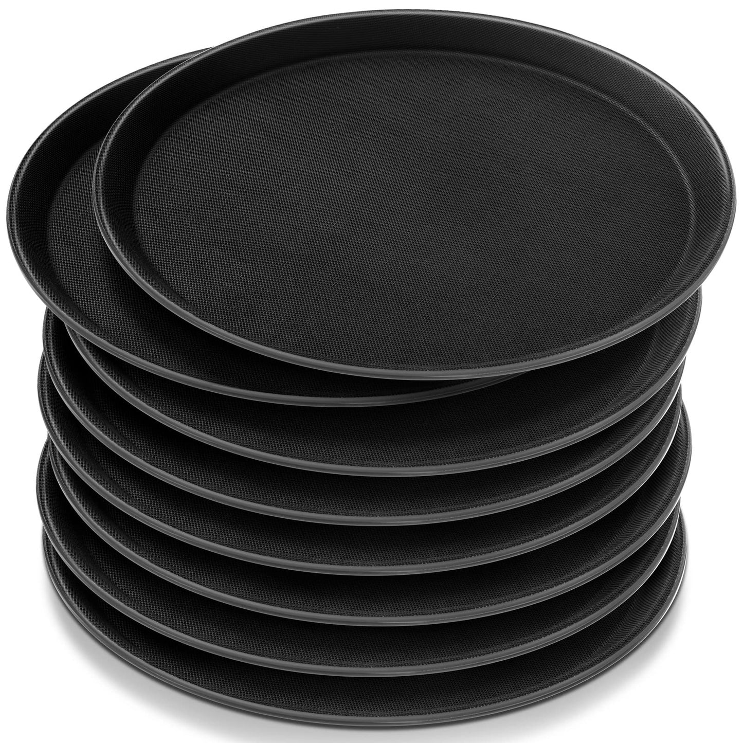Zopeal 8 Pieces Black Round Restaurant Serving Tray, Plastic Non Slip Surface Food Meals Server Tray with Raised Edges for Home, Kitchen, Restaurant, Cafeteria, Bar (14")