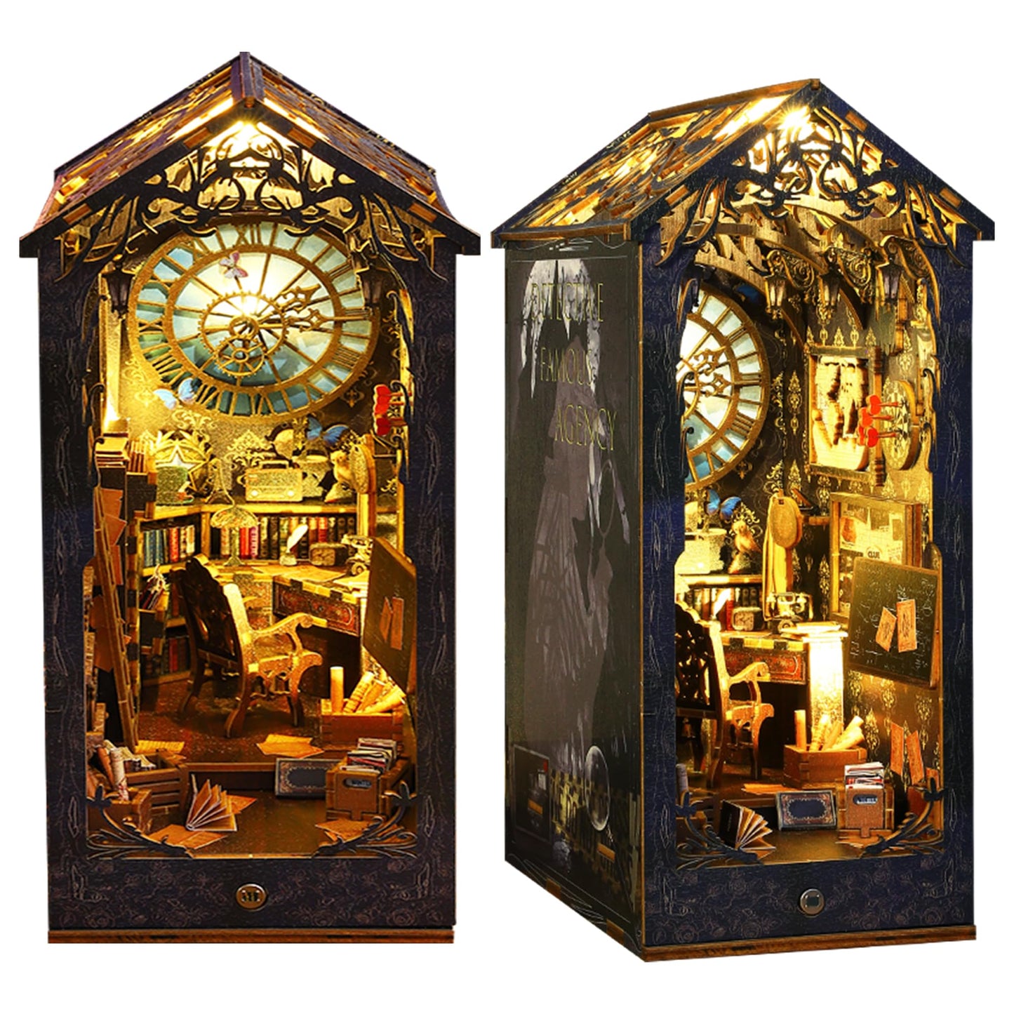 CRIOLPO Book Nook Kit - DIY Doll House Booknook, Book Nook Miniature Kit for Bookshelf Insert Decor Crafts for Adults Teen Halloween, 3D Wooden Puzzle Bookends with Sensor Led Light