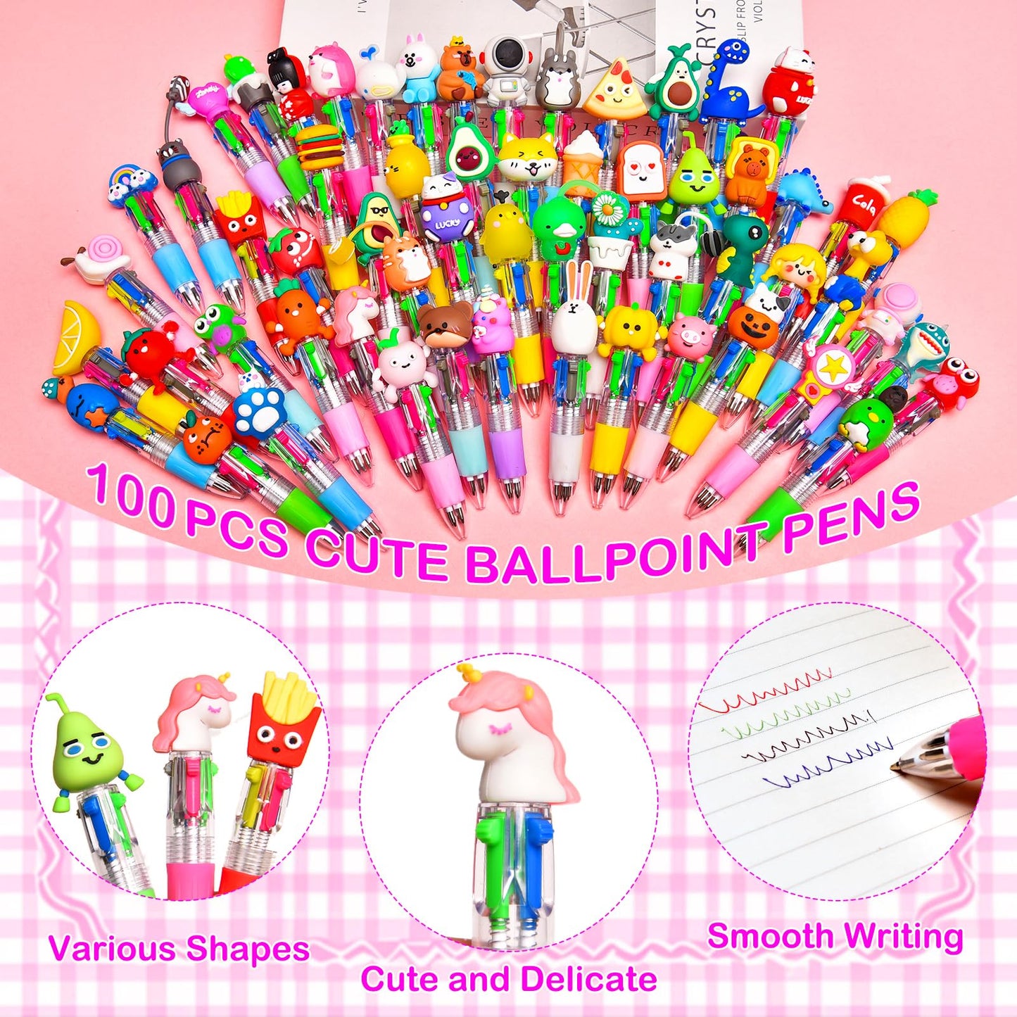 BIMORITA 100Pcs Mini Multicolor Pens in One 4-in-1, Cute Pens Bulk for Party Favors and Birthdays, Delightful Ballpoint Pen Gifts Classroom Student Prizes (100pcs)