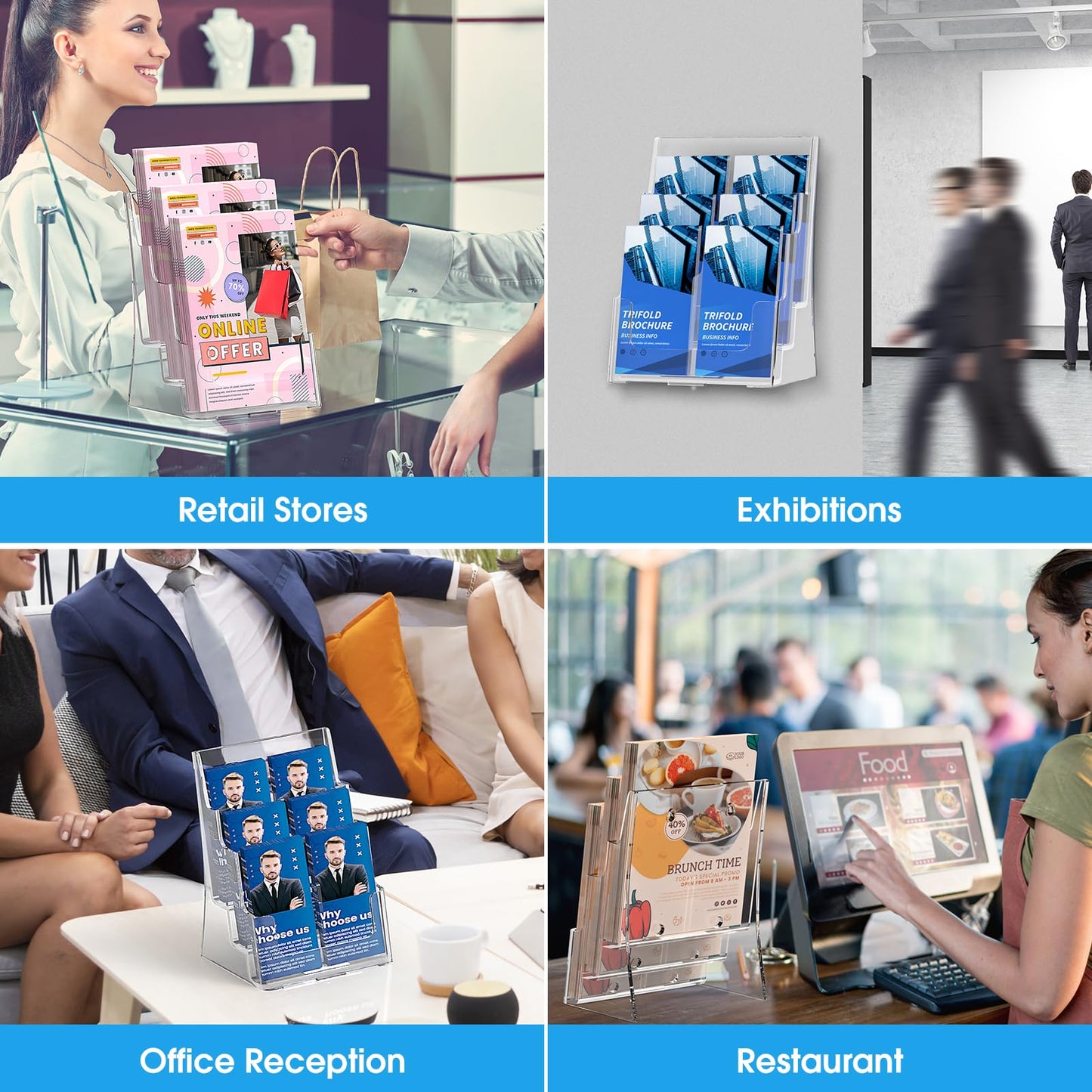 KTRIO Acrylic Brochure Holder 8.5 x 11, 3 Tier Literature & Pamphlet Organizer with Removable Divider for 4 Inch Flyers, Clear Display Stand for Desk & Wall Mount, 2 Pack