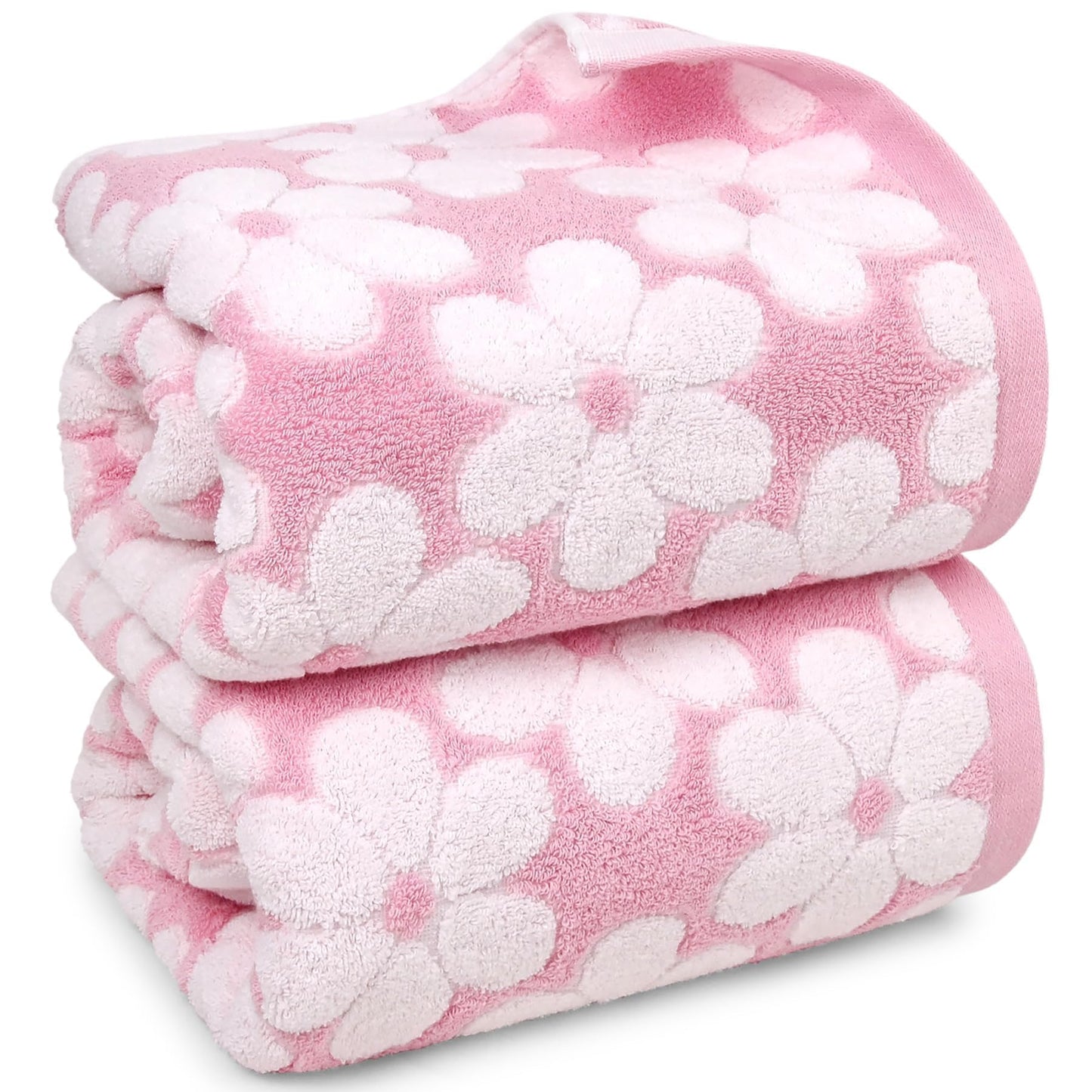Jacquotha Pink Bath Towels Set of 2, Super Absorbent & Decorative 27.5x55 Inches, Cute Floral Jacquard Shower Towel for Bathroom Decor, Beach, Cotton