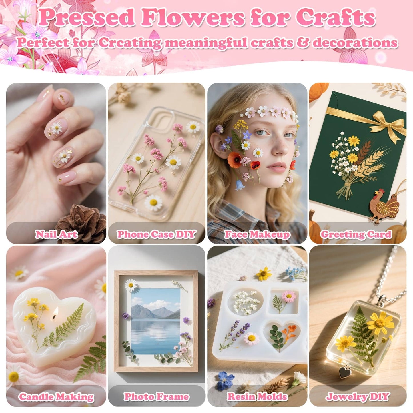 630 Pcs Dried Pressed Flowers with Butterfly Stickers for Crafts, Real Pressed Wildflowers Dry Leaves Bulk with Tweezer for Resin Jewelry Molds Candle Soap Making Scrapbook Bookmark Nails Decor