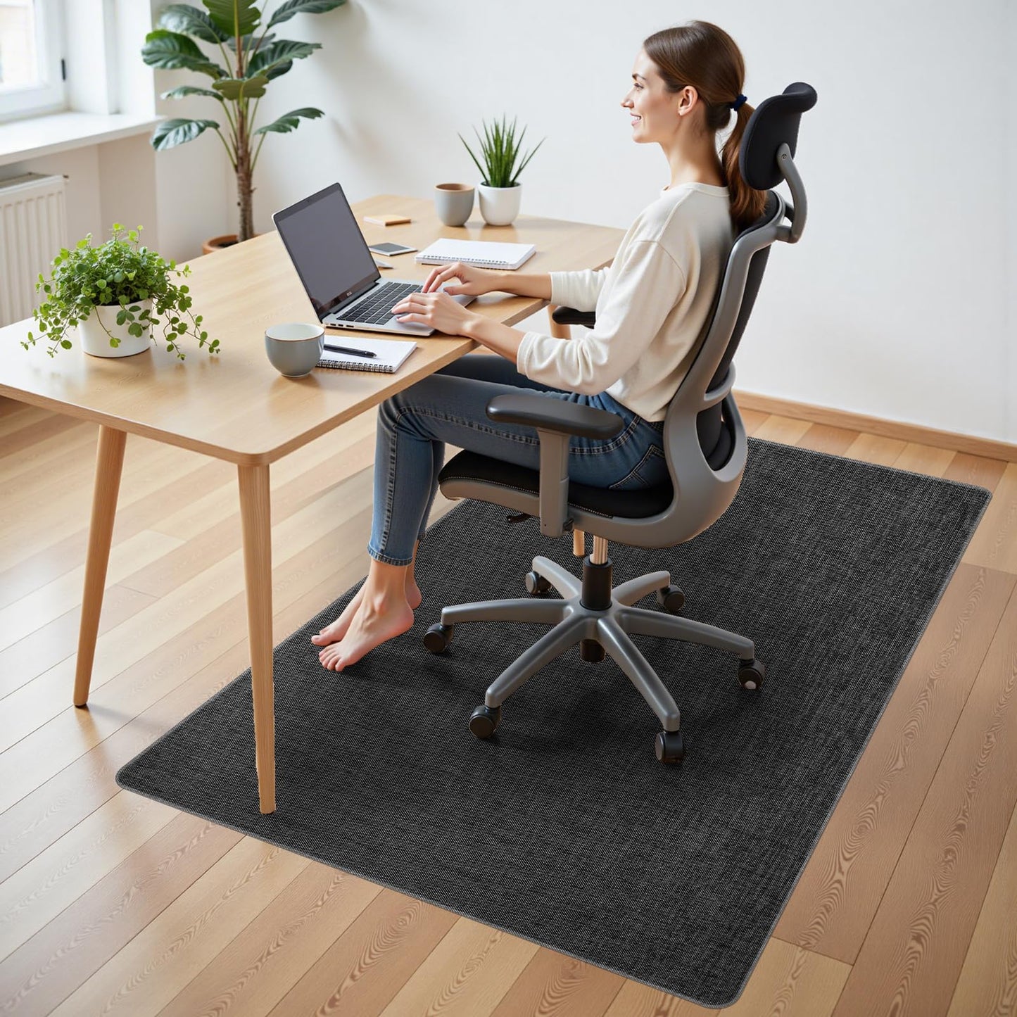 Wansimoo Office Chair Mat for Hardwood and Tile Floor, 48"x60" Floor Mat, Heavy Duty Computer Gaming Chair Mat, Anti-Slip, Non- Curve, Desk Chair Mat,Floor Protector for Home Office(Black)