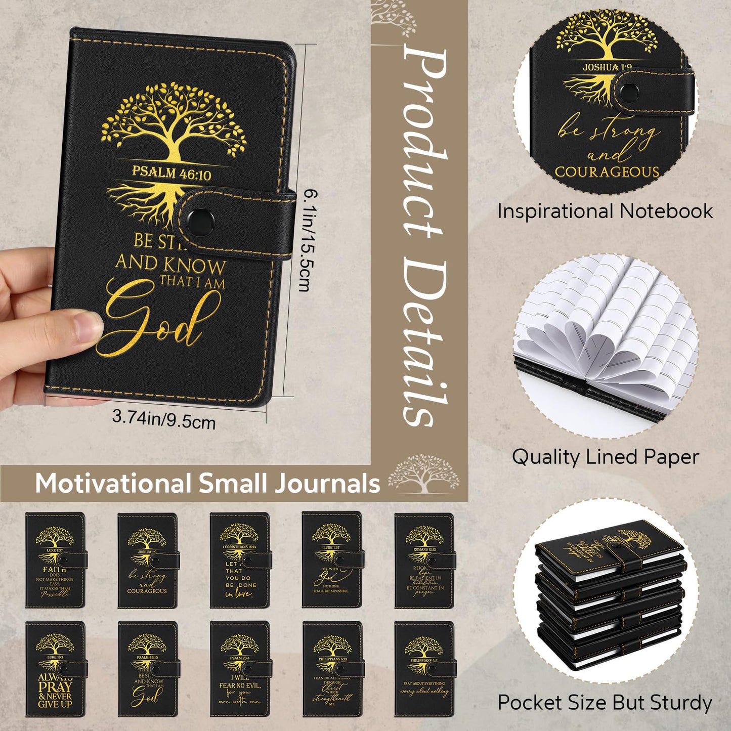 Spakon 20 Sets Fathers Day Christian Gifts Bulk for Church Men Women Religious Leather Notebook Prayer Journal with Pen Bible Study Group Scripture Teacher Dad Husband (English Tree of Life,Black)