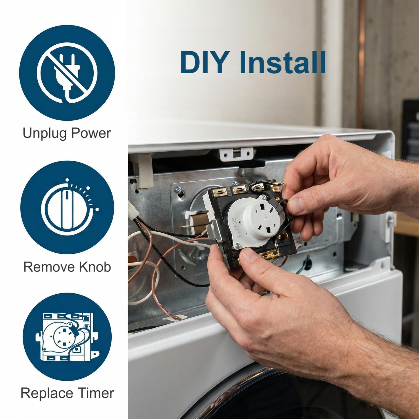 WE4M527 TMD16M10 Dryer Timer Replacement for GE Dryer - Direct Fit 234D1296P001, 2-Year Warranty, Compatible with Models GHDP490EF3WW, GTDP490ED2WS, GHDP490EF1WW, DPSR610EG8WT & More