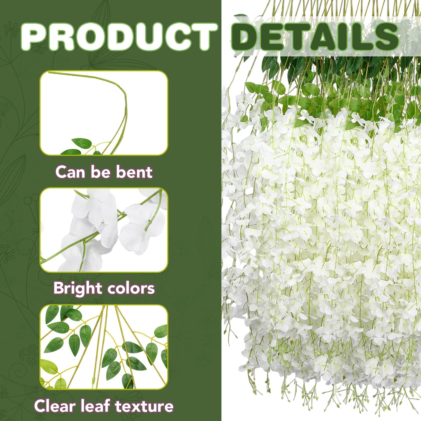 Alotiki Wisteria Hanging Flowers,48 Pack Fake Hanging Flowers,Wisteria Artificiales Garland for Home Wedding Arch Floral Party Garden Ceremony Outdoor Decor,3.6 Feet Long(48,White)