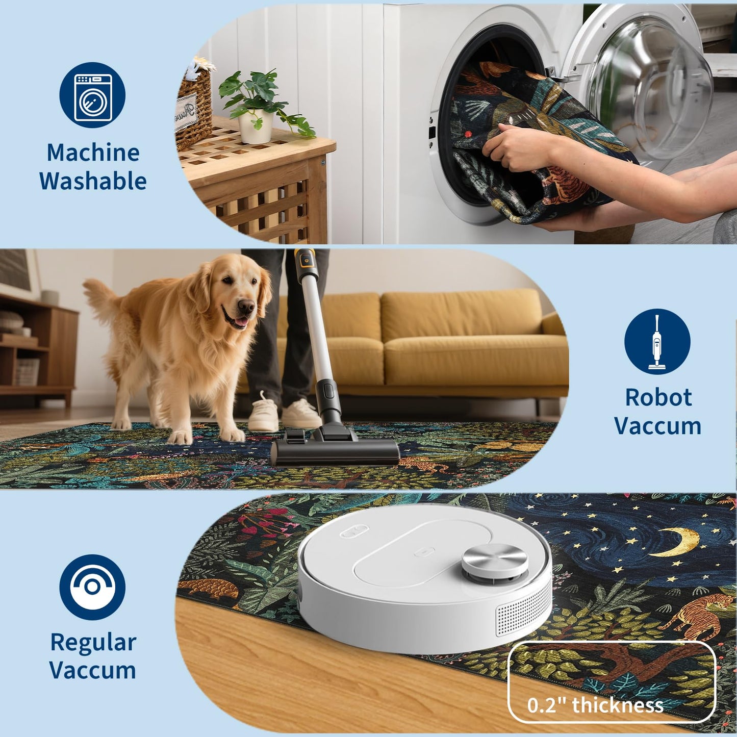 GarveeHome 5x7 Jungle Area Rug Washable Rugs for Living Room Bedroom, Soft Low Pile Non Slip Accent Floor Mat Animal Print Throw Rug Indoor Carpet Dining Room Playroom
