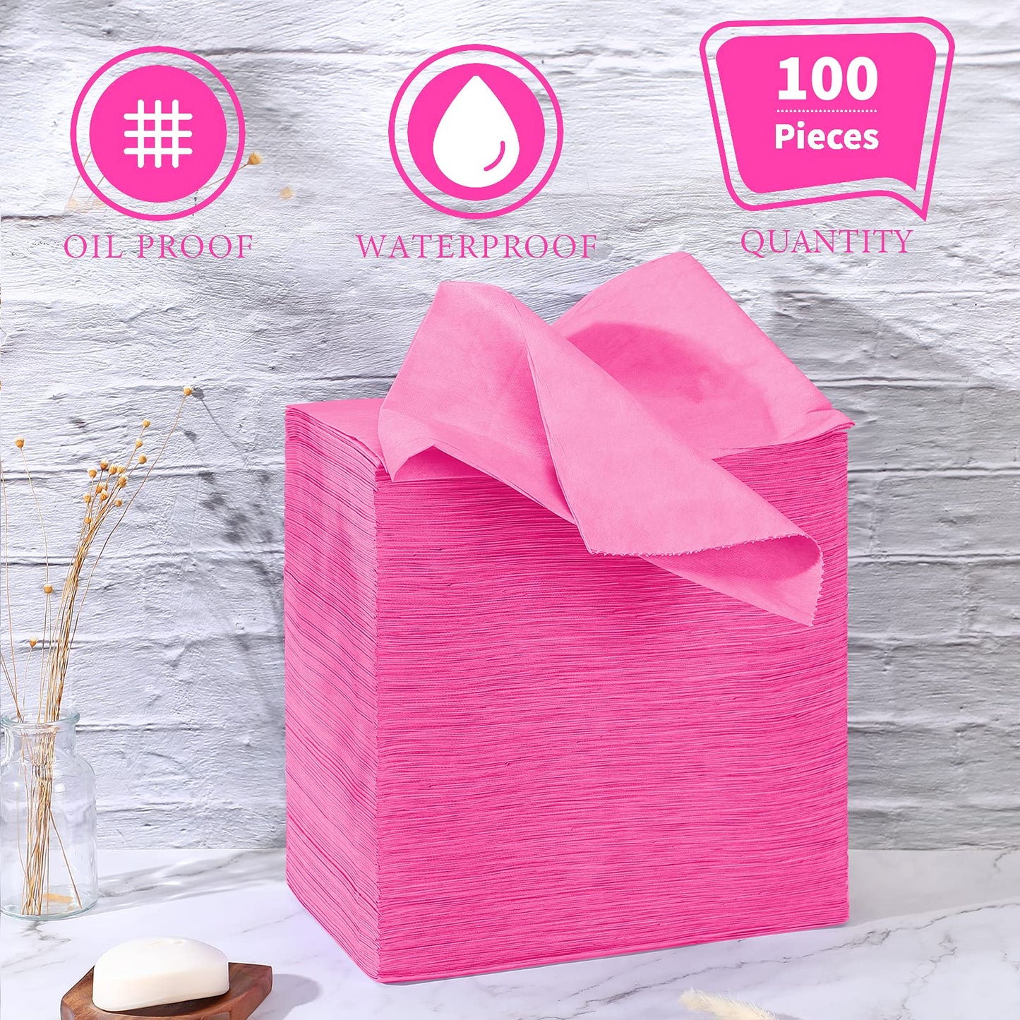 100 Pieces Disposable Bed Sheets Non-woven Spa Fabric Sheets Waterproof Massage Table accessories Oil Proof Bed Cover for Travel Spa Tatto Hotel Salon, 31.5 x 71 Inch(Pink)