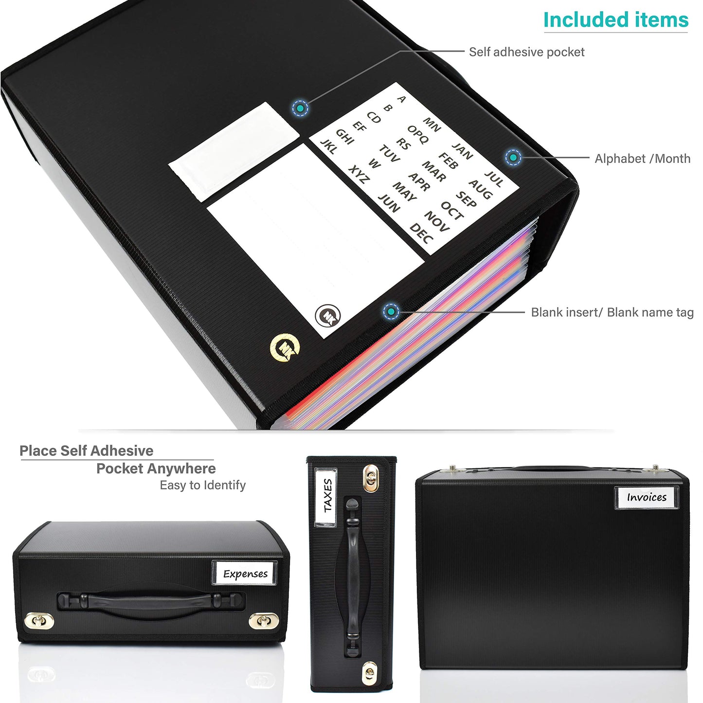 CNK Accordion File Folders with 36 Pockets Organizer for Document Paper Storage Folder Documents Expanding Binder Folio Pocket Receipt Filing Expandable Files Dividers Labels Letter Durable Handle
