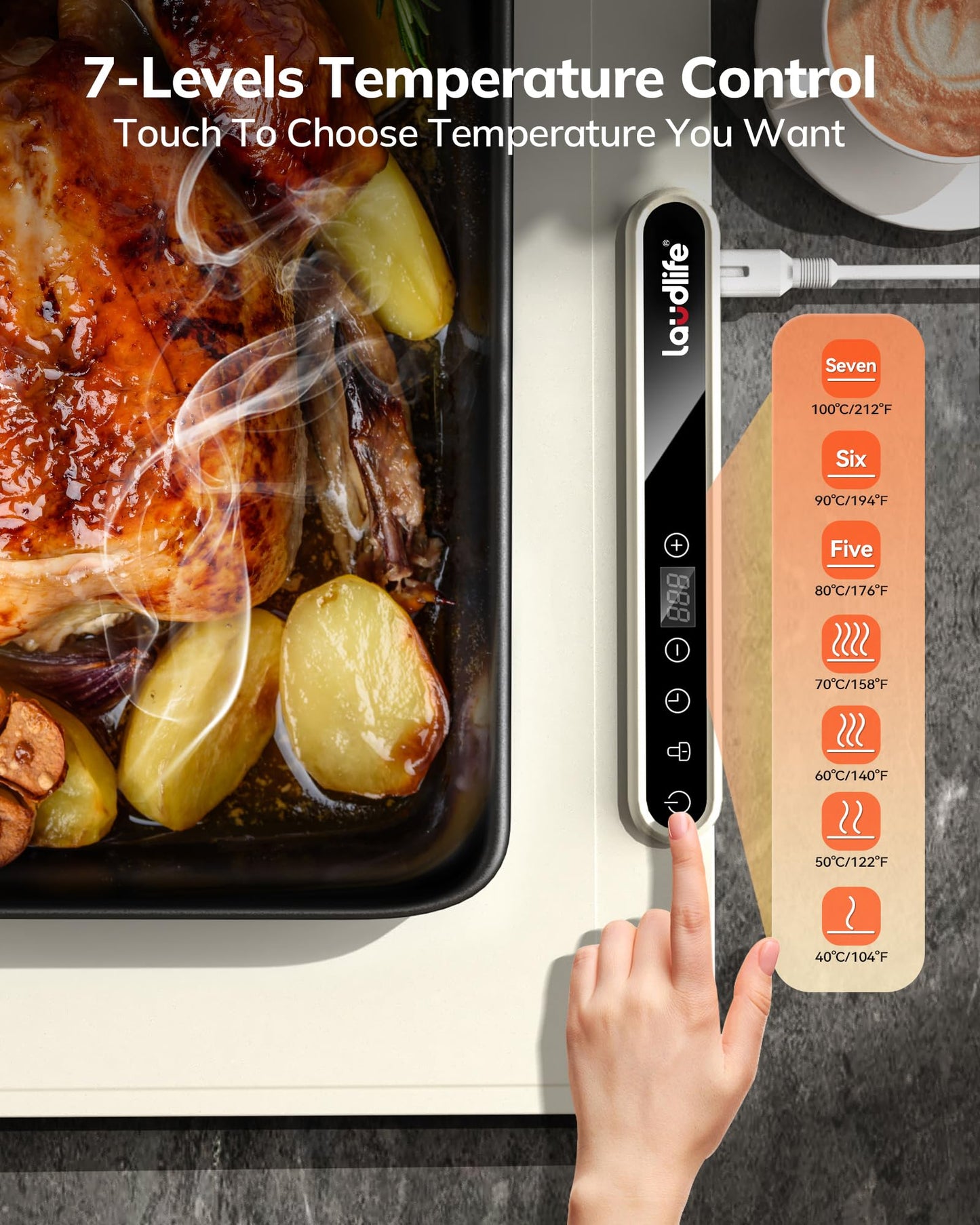 Food Warming Mat 24x16 Inches, Electric Warming Tray with 7 Temps, Foldable Food Warmer for Parties, Buffets, Family Gatherings, Holiday & Sabbath, Child Lock, Heating Mat for Food, Beige