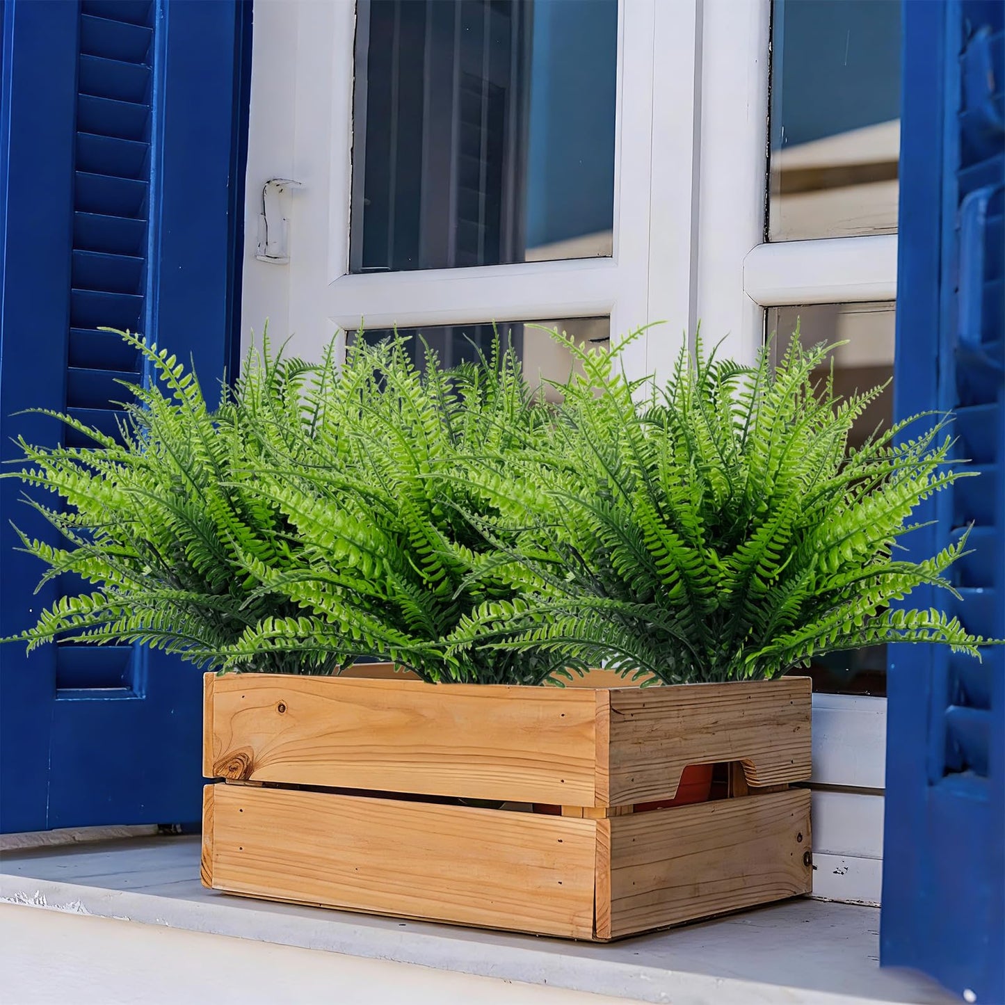 TURNMEON 20 Bundles Artificial Plants Outdoor Faux Boston Fern 17 Inch Long Length Summer Decor, Fake Plants UV Resistant No Fade Plastic Greenery Shrubs Flowers for Garden Porch Indoor Cemetery Decor