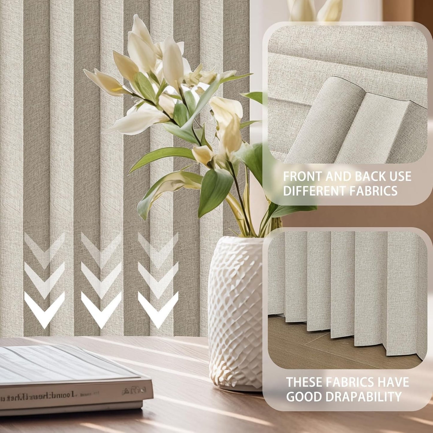 Jilron 100% Blackout Curtains Patio Door Curtain Accordion Door Sliding Door Curtains Extra Wide Blackout Curtains Used for Room Divider(Off-White 98" W x 84" L)