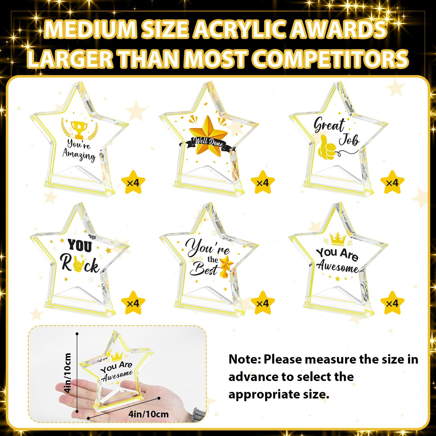 24 Pcs Medium Size Acrylic Employee Appreciation Awards Gifts Bulk Team School Classroom Prizes Motivational Trophies Thank You Recognition Colleagues Students Office Graduation Decor Gold Star