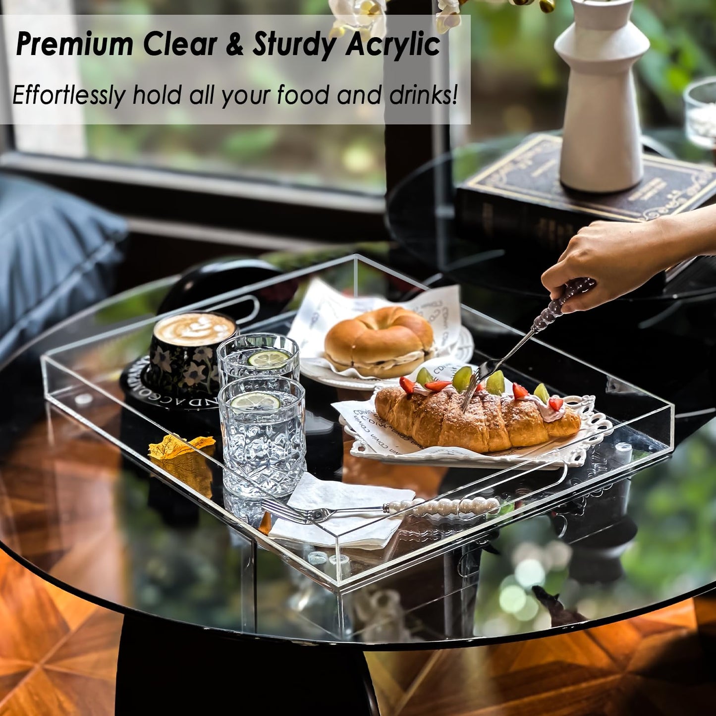 Collwait Extra Large Serving Tray with Handles, Acrylic Tray for Food, Drinks, Snacks and Appetizer, Rectangular Trays for Eating, Lucite & Coffee Table Trays, Acrylic Makeup Organizer 16" × 20"