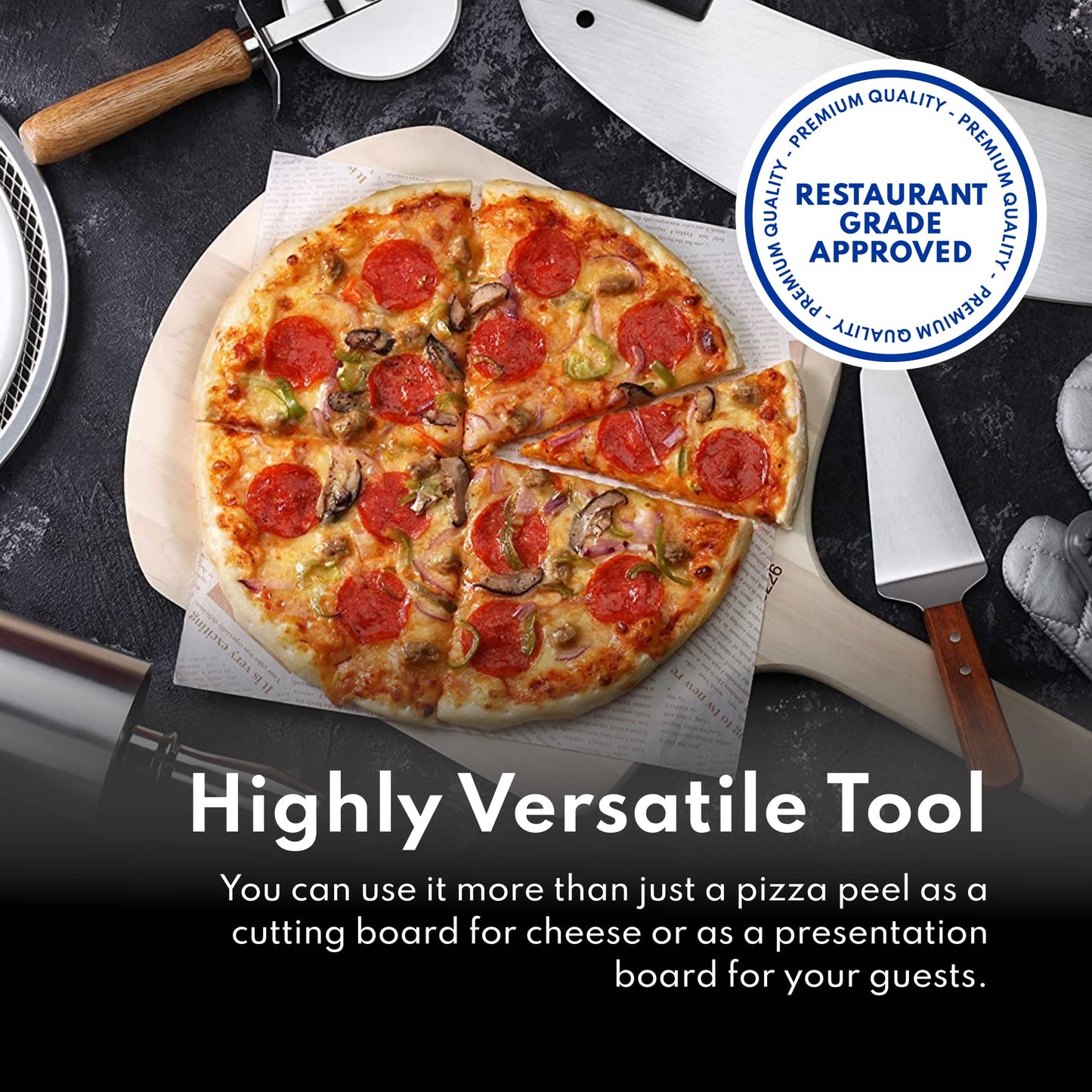 New Star Foodservice 50295 Restaurant-Grade Wooden Pizza Peel, 16" L x 14" W Plate, with 8" L Wooden Handle, 24" Overall Length