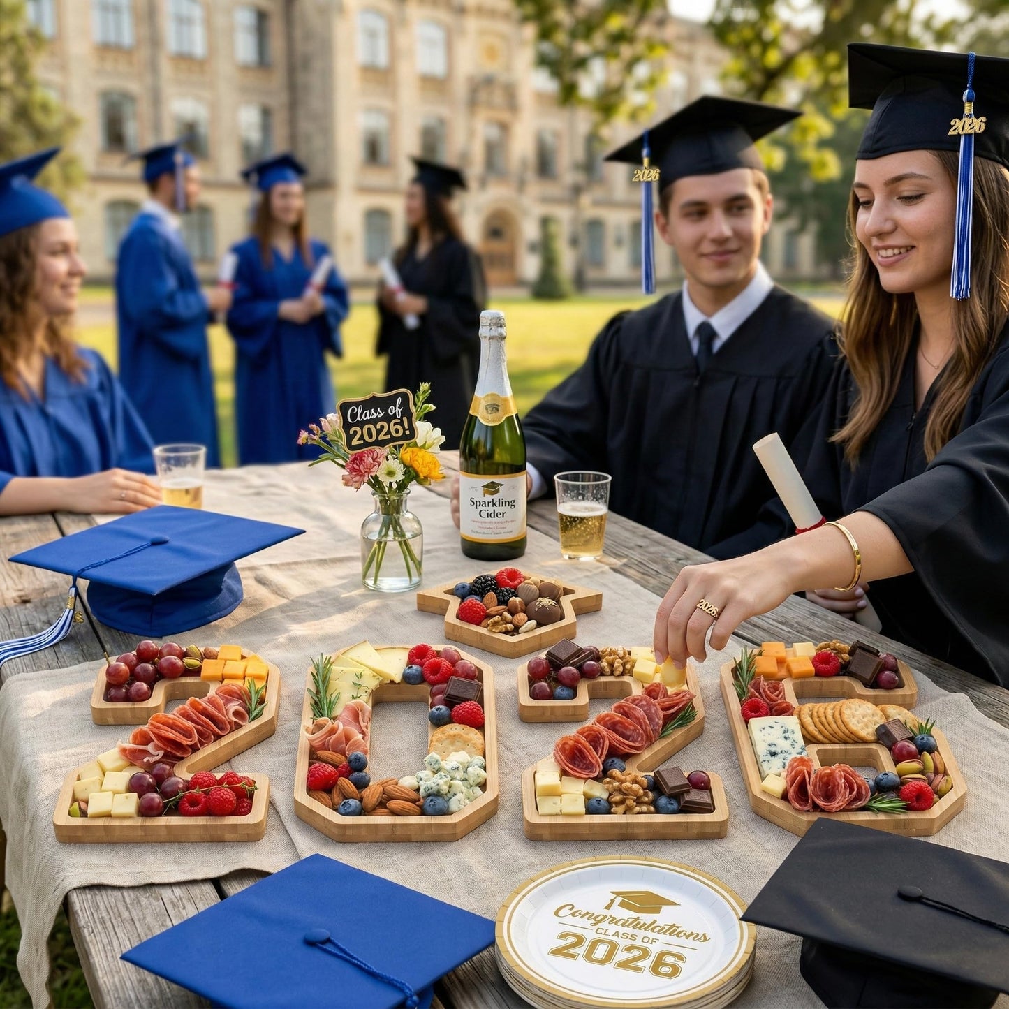 2026 Graduation Decorations - Table Centerpieces - 2026 Numbers Charcuterie Board with Graduation Cap - Serving Tray Decoration for Kindergarten Preschool High School College Party Supplies