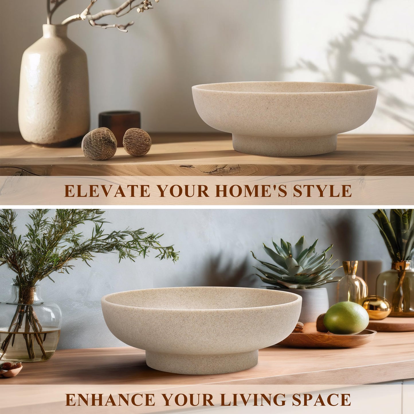 YMXYJM Large Decorative Bowl, Modern Handicraft Resin Bowls for Home Decor, Decorative Fruit Bowl for Kitchen Counter, Stylish Key Bowl for Entry Table, Artificial Stone Beige