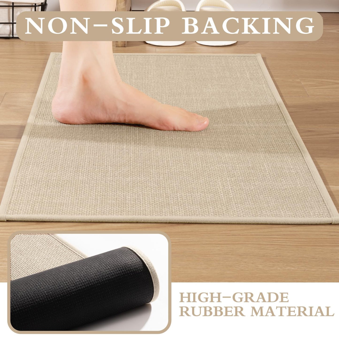 YIHOUSE Beige Bathroom Rug Sets 2 Piece, Absorbent Bath Mat for Bathroom Non Slip Washable, Bath Room Mat Quick Dry, Thin Bath Rug Set for Toilet and Floor(17"x24"+17"x47")