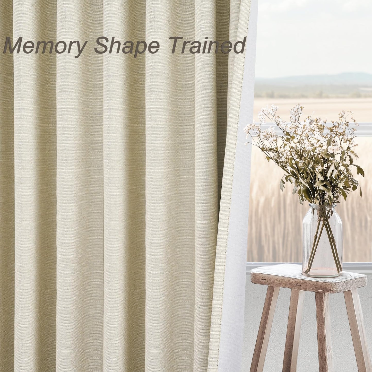Topfinel Cream Ivory Blackout Curtains & Drapes 84 Inch Length, Beige Pinch Pleat Full Blackout Flax Linen Tab Top Soundproof Curtains with Hooks Rings for Bedroom Living Room Track 2 Panels Set