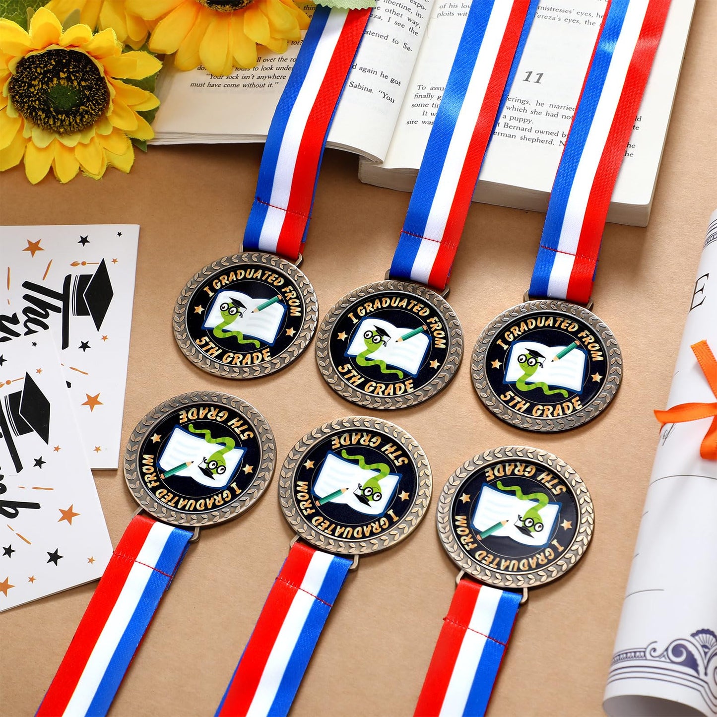 Landical 30 Pcs Gold Fifth Grade Graduation Medals 2.5" I Graduated from 5th Grade Award Medals Preschool Kindergarten Kids Graduation Gifts for Students