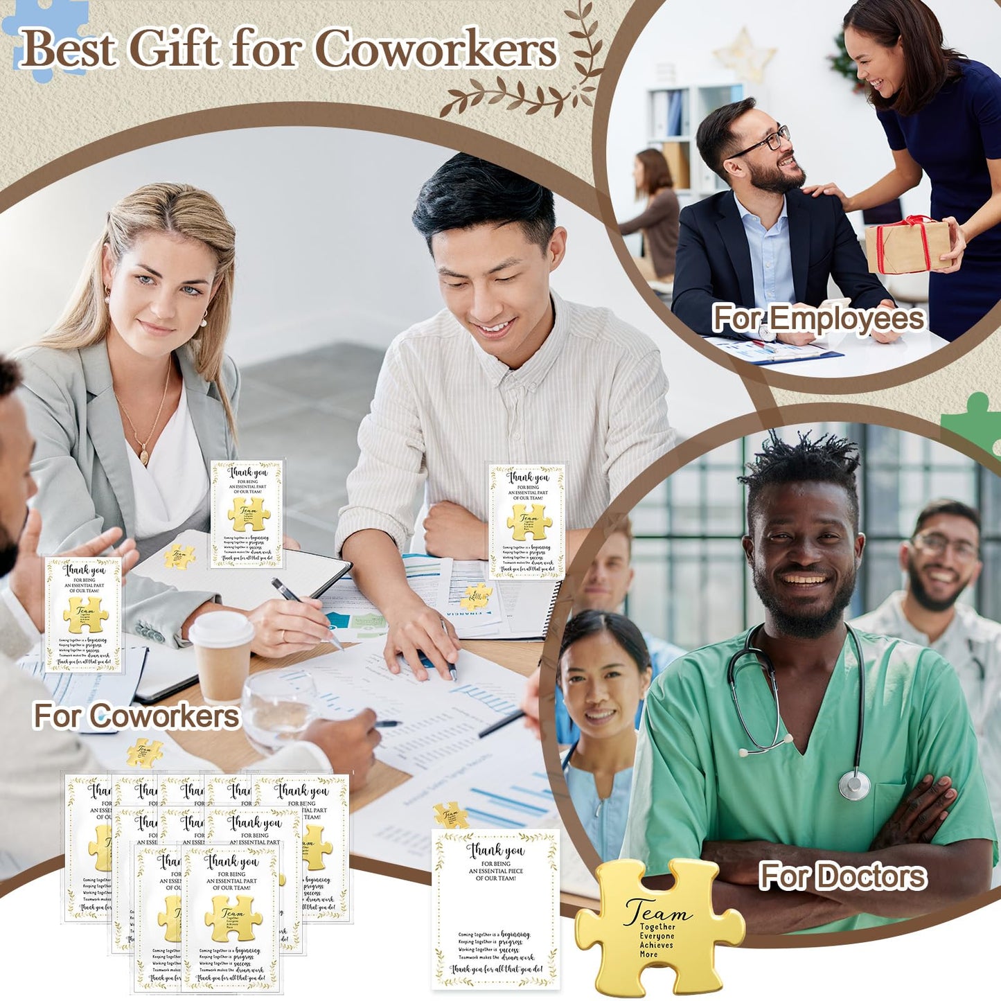 Solsew 60 Sets Teacher Appreciation Gift for Employees Puzzle Piece Lapel Pins Bulk with Thank You Cards for Team Nurse Volunteer Staff Coworker Office Soccer Baseball Team Building Ems Cna Week Gift