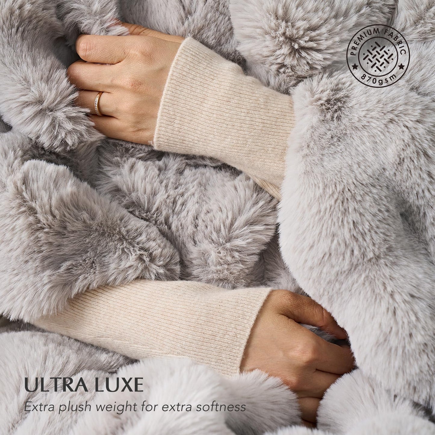 EverGrace Ultra Soft Luxury Fluffy Faux Rabbit Fur Throw Blanket, Thick Warm Bubble Throw for Bed, Cozy Plush Reversible Blankets for Couch, Chair, Sofa, Taupe, 50x60 Inches