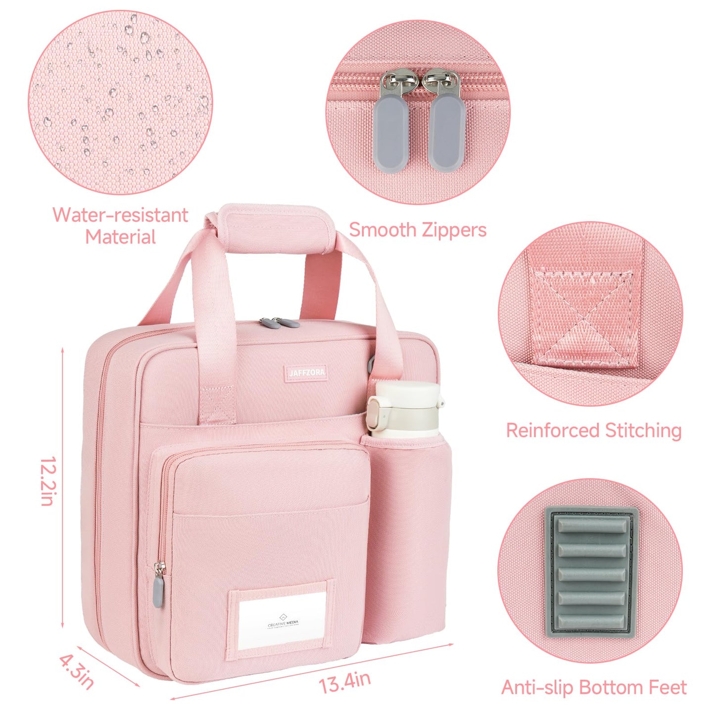 3 Ring Zipper Binder Bag, 3 Inch D-Ring 700 Sheet Capacity, Portable File Organizer with Removable Shoulder Strap & Multiple Pockets for School Office Travel Summer Study Back to School,Pink