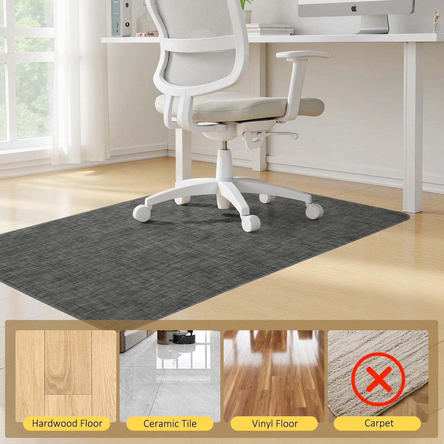 BesWin Large Office Chair Mat for Hardwood Floor, 48" x 60" Desk Floor Mat for Rolling Chair, Heavy Duty Anti-Slip Floor Protector Rug for Home Office, Black