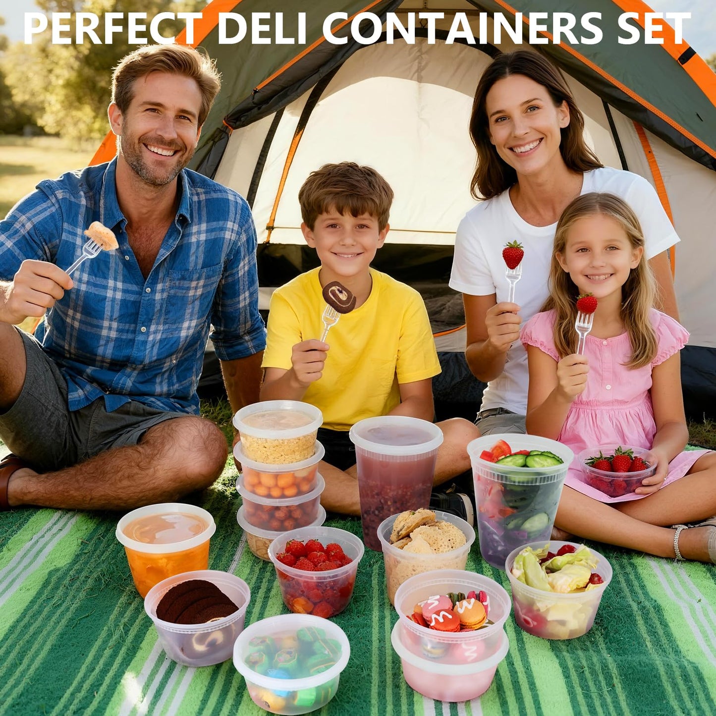 NESCCI 96 Pack (192-Piece) Deli Containers with Lids, 32/16/12/8 oz X 24 Set Each, Leak-Proof & BPA Free Airtight Takeout Plastic Food Storage Containers for Soup, Meal Prep, Microwave/Freezer Safe