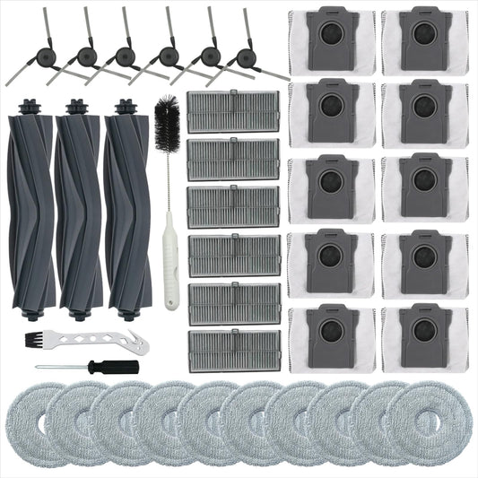 38Pcs Replacement Parts for Dreame X40 Ultra,L40 Ultra,X40 Master, and for MOVA P10 / P50 Pro Ultra Vacuum Cleaner Accessories Kit,3 Main Brush,10 Mop Pads,6 Filters,6 Side Brush,10 Dust Bags