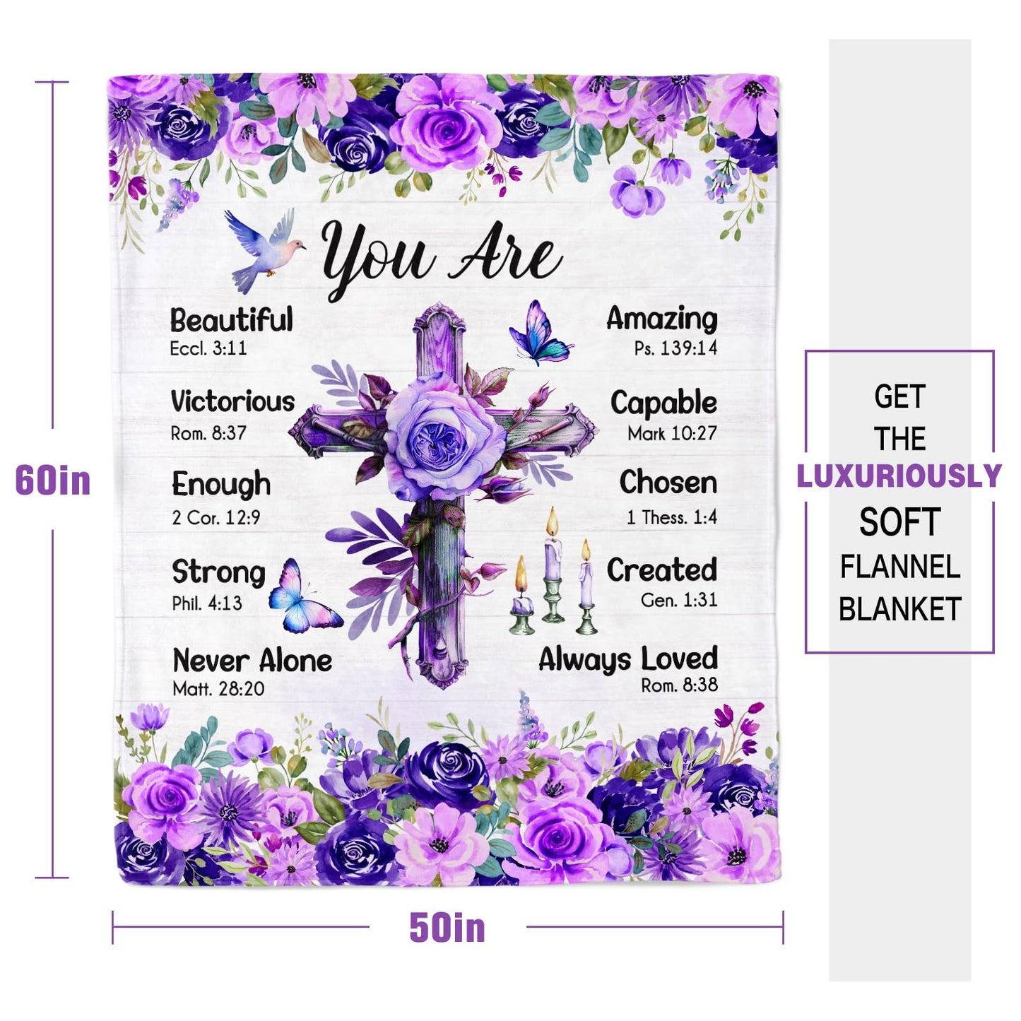 Purdicra Christian/Religious/Inspirational/Spiritual Birthday Gifts for Women, Baptism Gifts for Girl, Religious Gifts for Mom Sister Friend, Purple Blanket, Christian Throw Blanket 50" x 60"