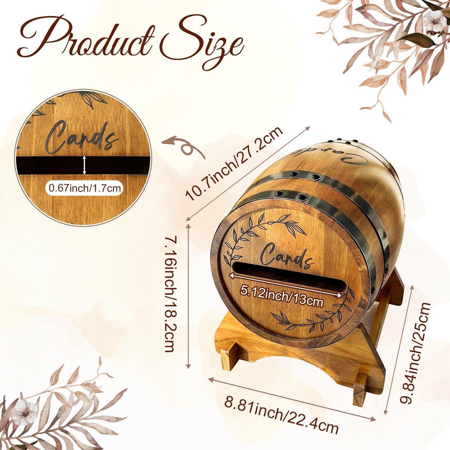 OurWarm Wooden Wedding Card Box for Reception, Whiskey Barrel Gift Card Box for Party, Money Envelope Boxes with Slot & Holder for Graduation Bridal Shower Birthday Wedding Decor