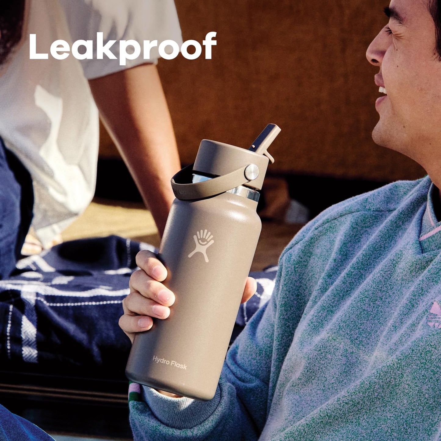 Hydro Flask Water Bottle - Insulated Stainless Steel - Wide Mouth Flex Straw Lid, Non Spill, Leakproof and Refillable in 40 Oz Seacliff