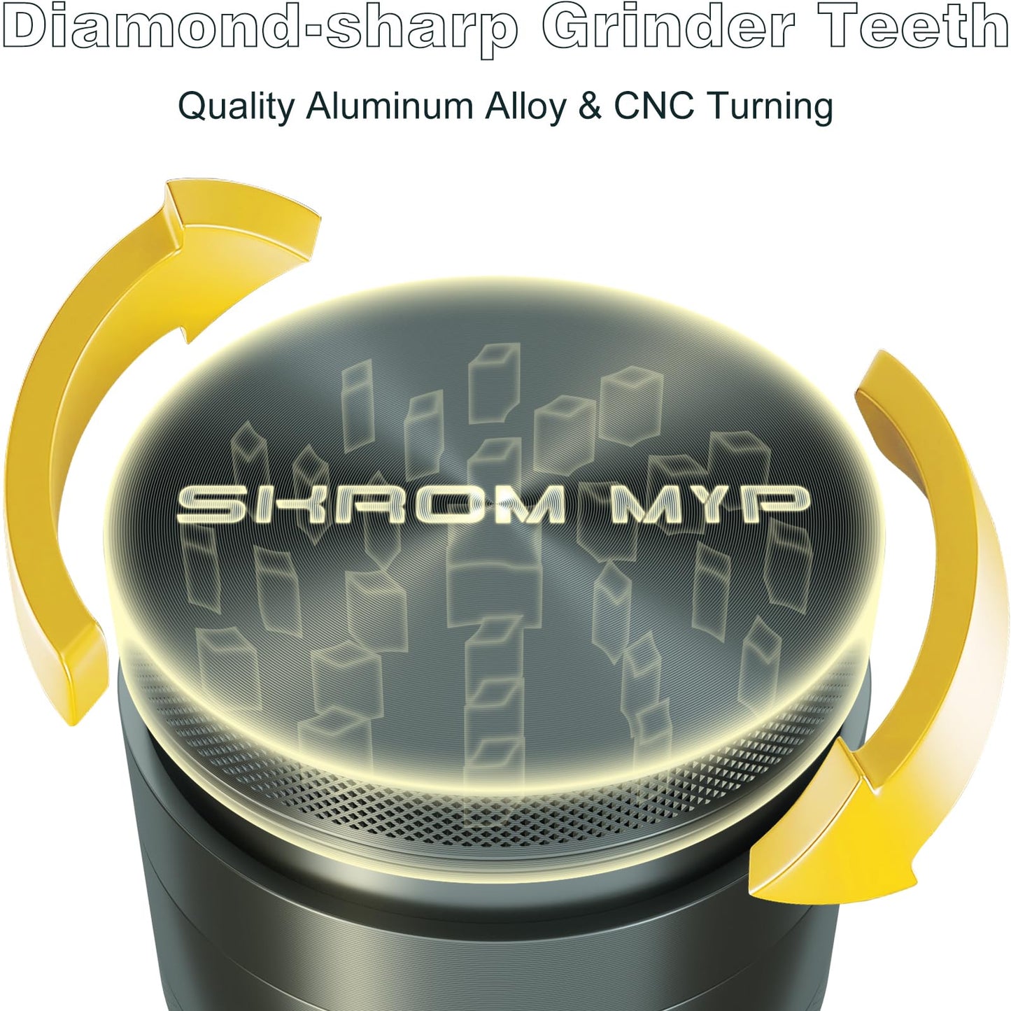 SKROM MYP Grinder, Aluminum Large 3" Spice Grinder (Grey)