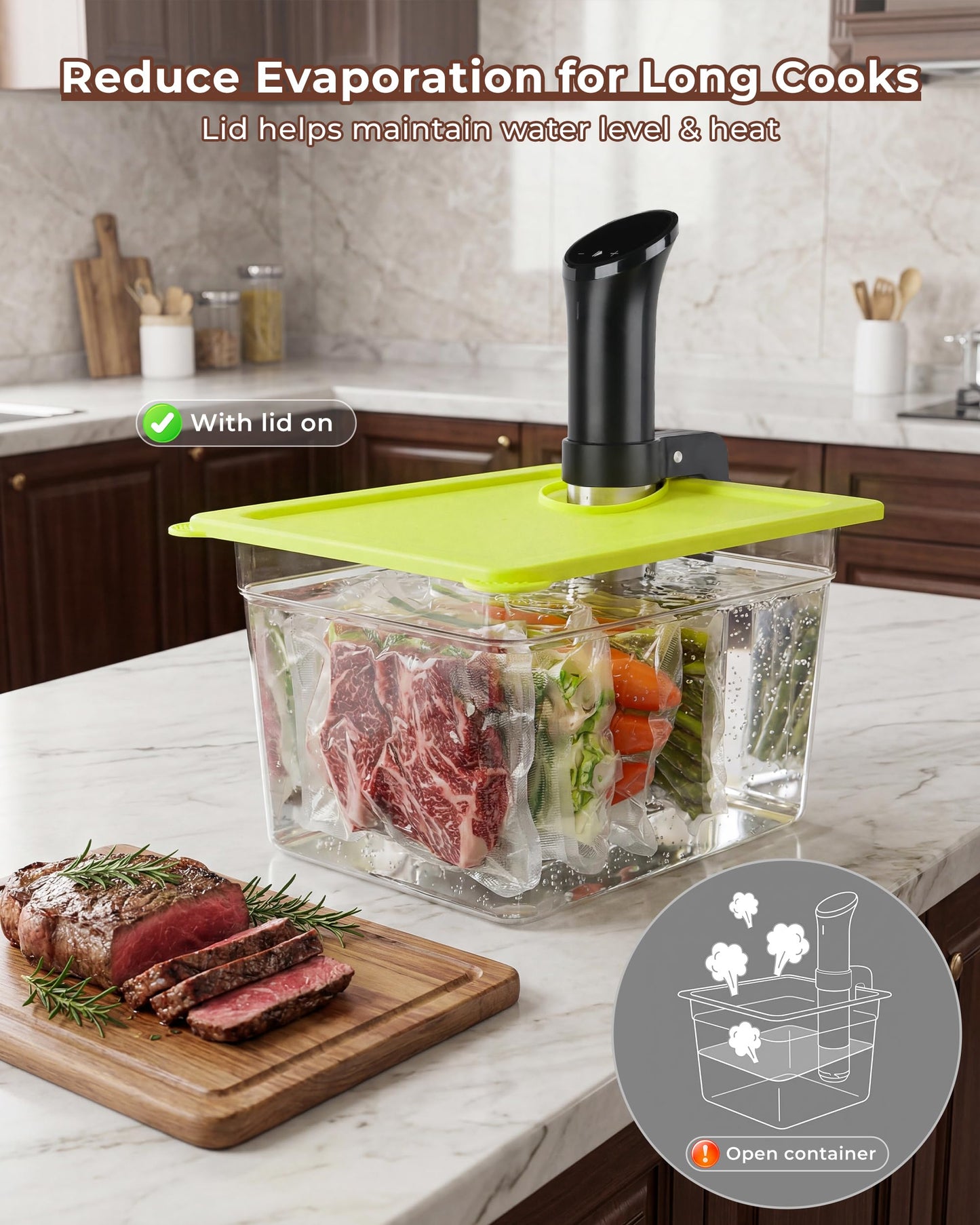 EVERIE Sous Vide Container with Universal Silicone Lid Compatible with Anova All Models, Anova Nano, Chefsteps Joule, Instant Pot, Wancle Sous Vide Cookers
