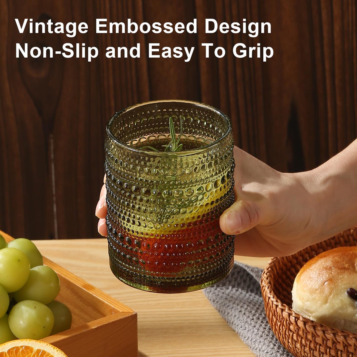 ZMOWIPDL Vintage Hobnail Drinking Glasses Set of 8,Green 12 oz & 15oz Highball Glass Cups, Kitchen Drinkware Glassware,Embossed Water Tumbler,for Beer,Cocktail,Whiskey,Juice and Various Mixed Drinks