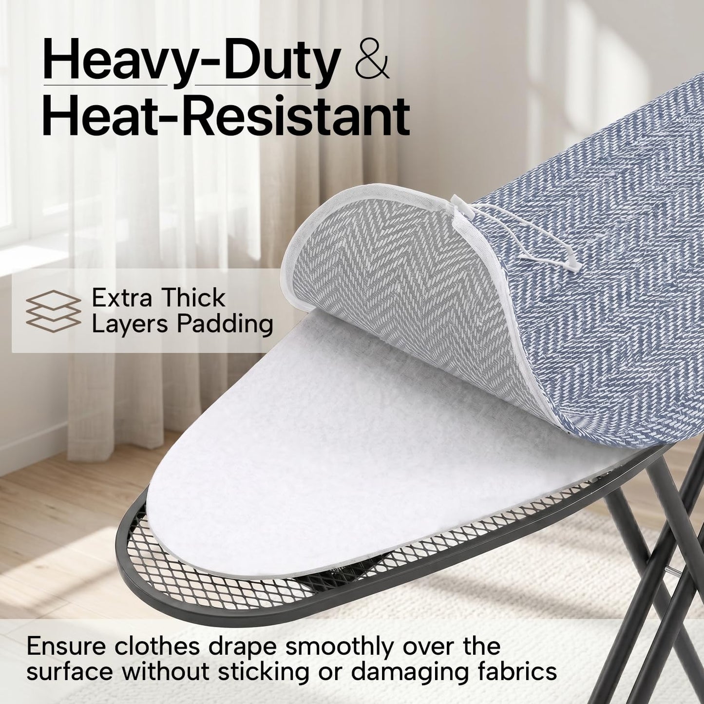 Modernly Basic Ironing Board Full Size | Heavy Duty Iron Board with Multi-Layer Cover Pad - Height Adjustable Iron Table, Safety Iron Rest, Ironing Boards for Laundry Room or Dorm Use (43x13)
