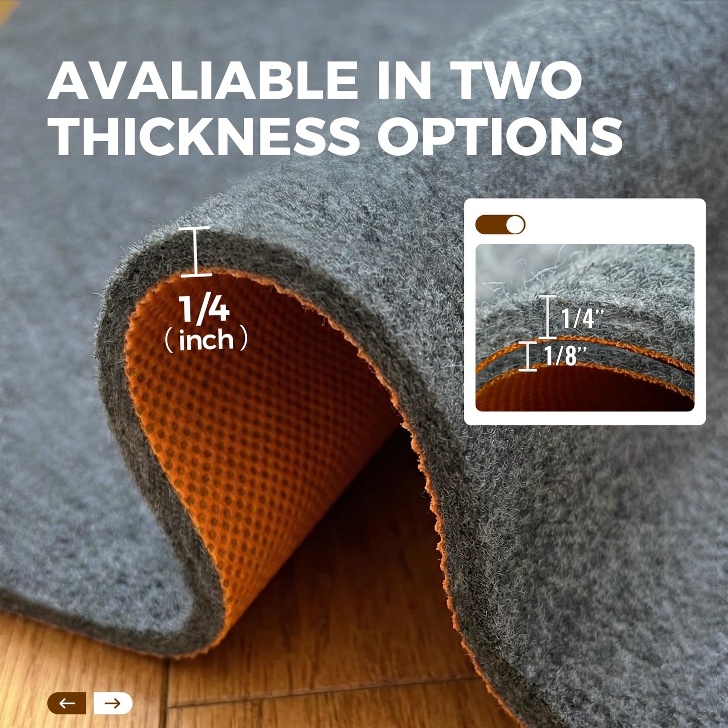 Rug Pad 5 x 7 Ft Non-Slip, Felt and Natural Rubber Backing, 1/4" Thick, Cushioned Gripper Pads, Keep Rugs in Place, Carpet Runners, Protective Padding Under Area Rugs, Hardwood Floors Protection