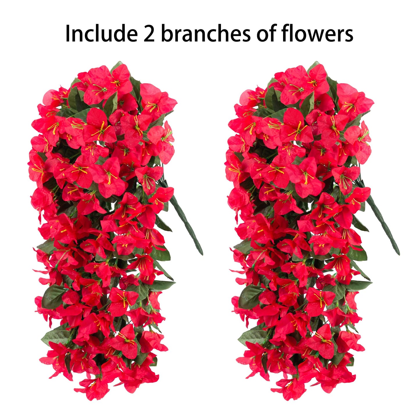 Faux Bougainvillea Artificial Flowers Plants for Outdoor Outside Decoration, 2 PCS Red Fake Flowers UV Resistant Look Real Silk Long Trailing Vines for Front Door Porch Planter Urn Patio Garden Yard