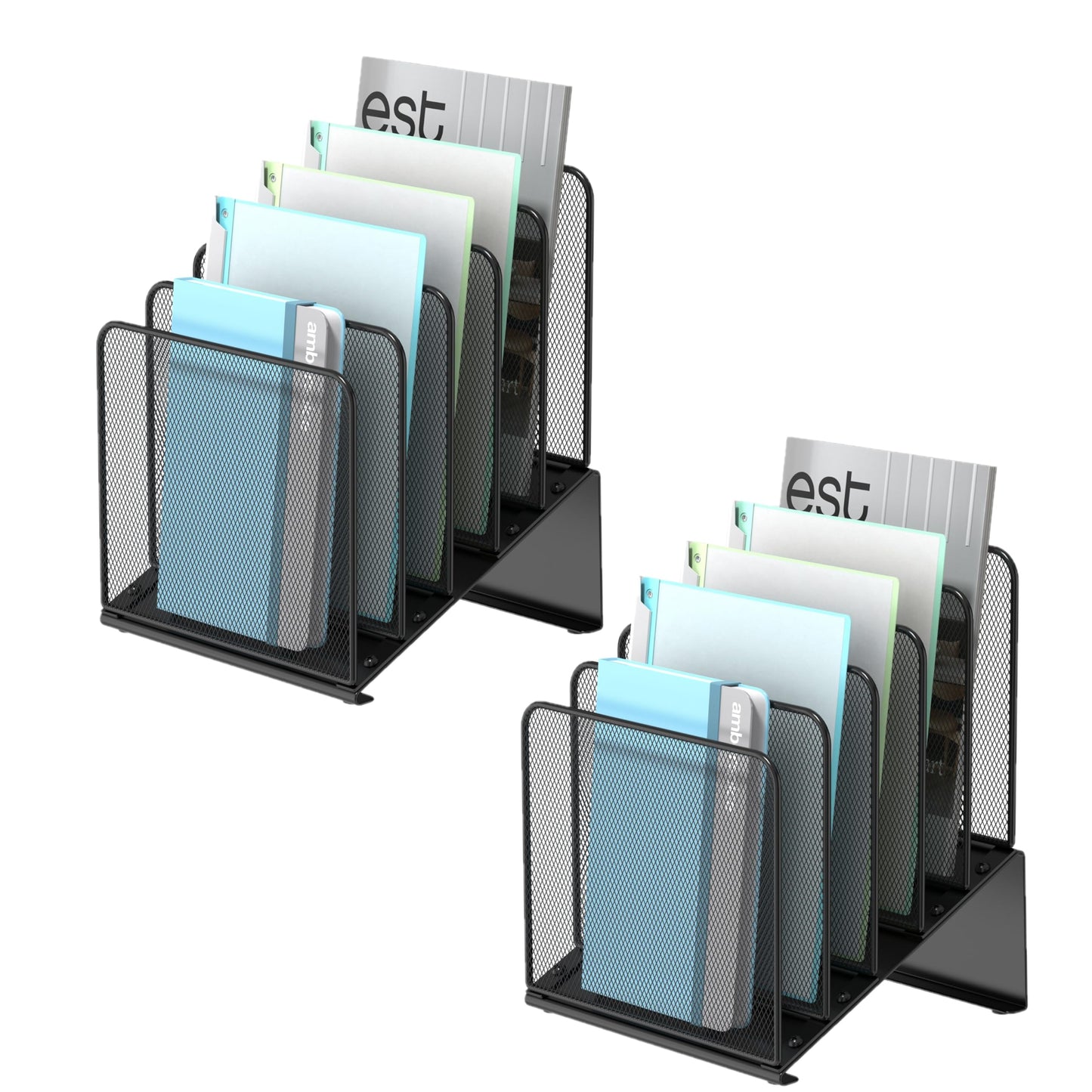 2 Pack Inclined 5-Section Desk File Organizer, Vertical File Folder Holder File Sorter Desktop Organization for Office Classroom