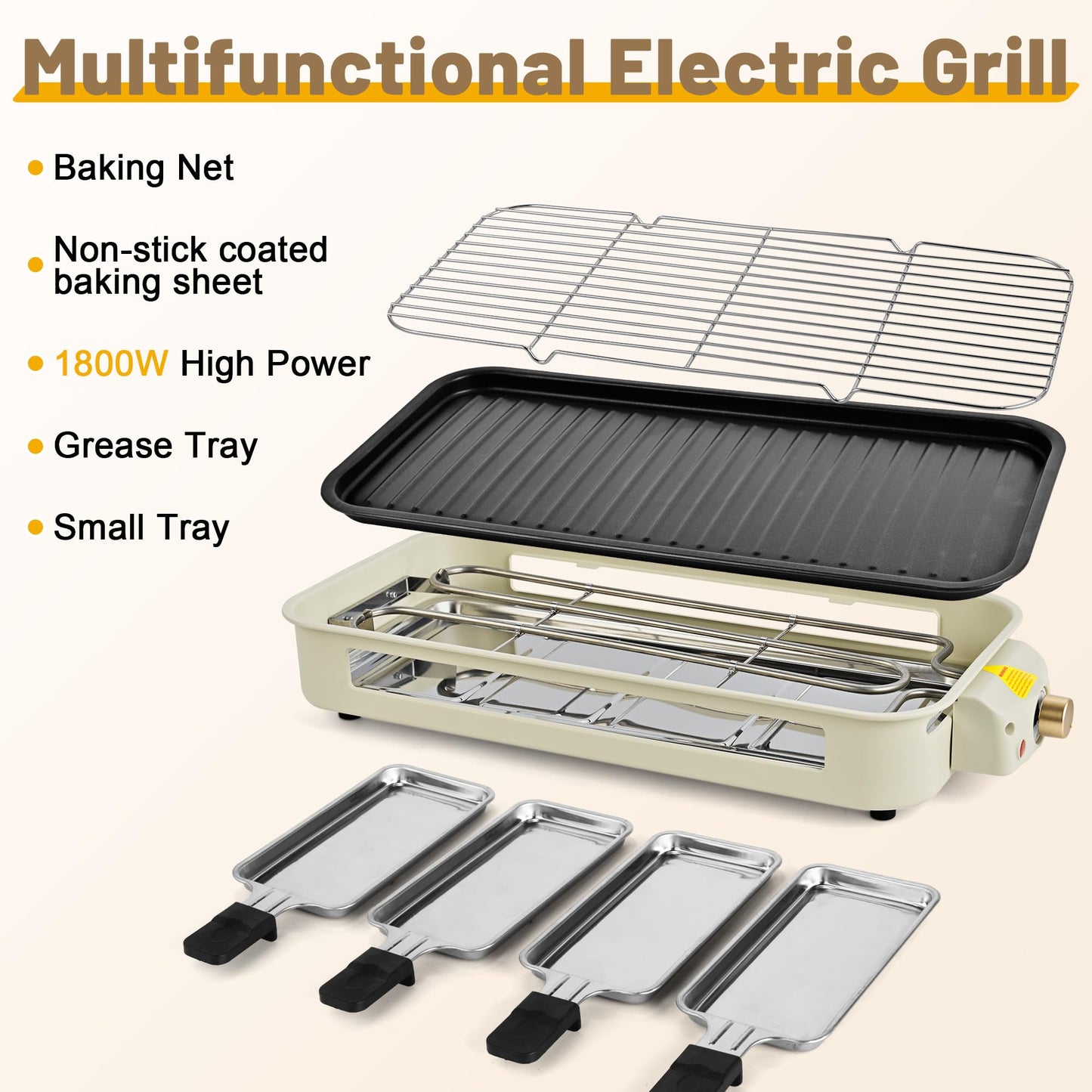 Pukomc Electric Indoor Grill,2 in 1 Indoor Grills for Kitchen with Grill Net & Non-Stick Cooking Removable Plate, Temperature Control, Dishwasher Safe, 1800W Large Smokeless Griddle