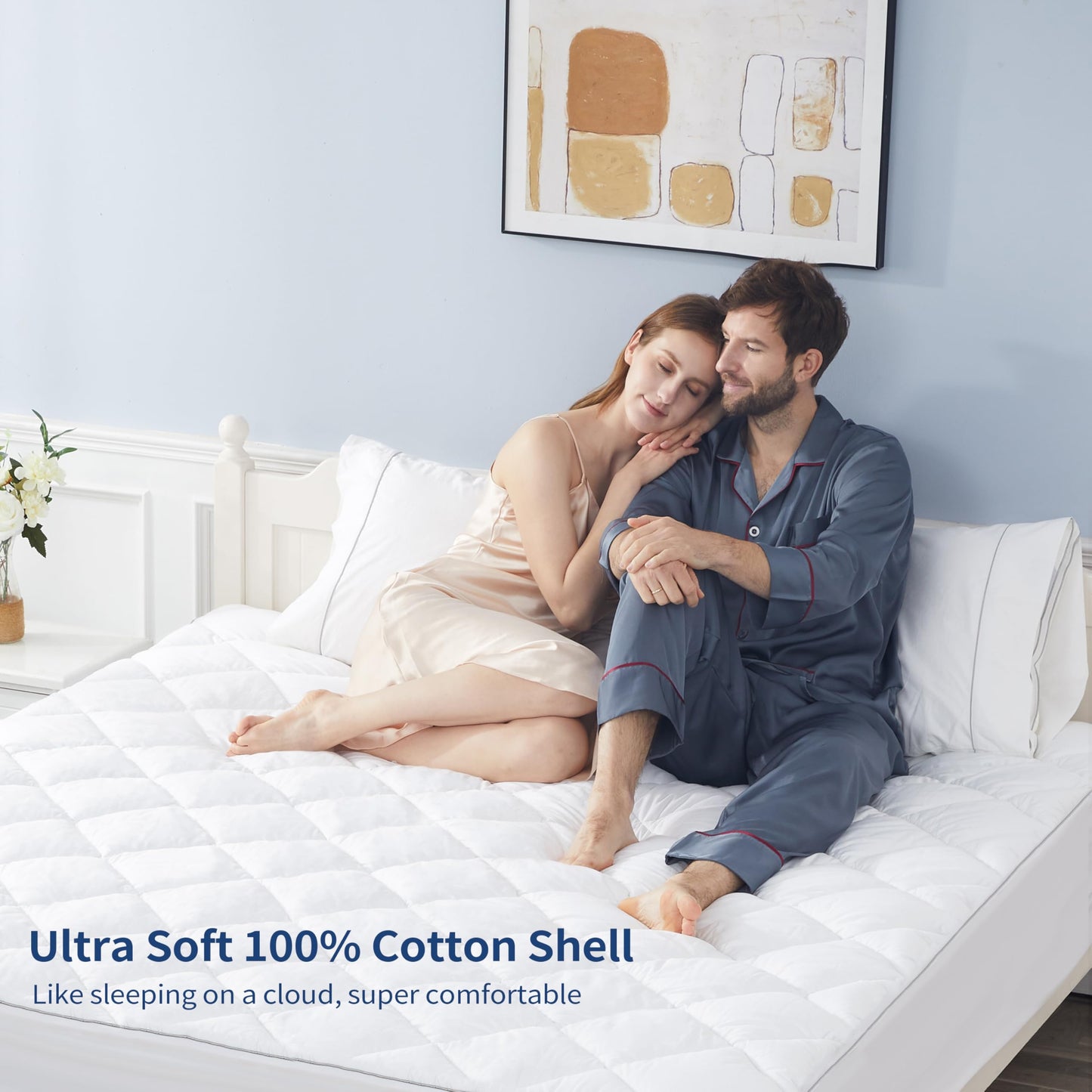 Sunflower Queen Mattress Pad Cover, Cotton Mattress Cover Hypoallergenic, Extra Deep Pocket 18"-22" Quilted Mattress Protector Queen Size Thin Version, Soft Breathable and Noiseless