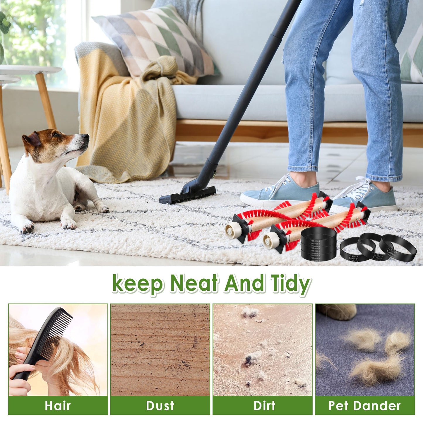 Landhoow 2 Roller Brushes, 6 Vacuum Belts, Replacement for Oreck XL Upright Vacuum Cleaner, Keep Home, Office Neat